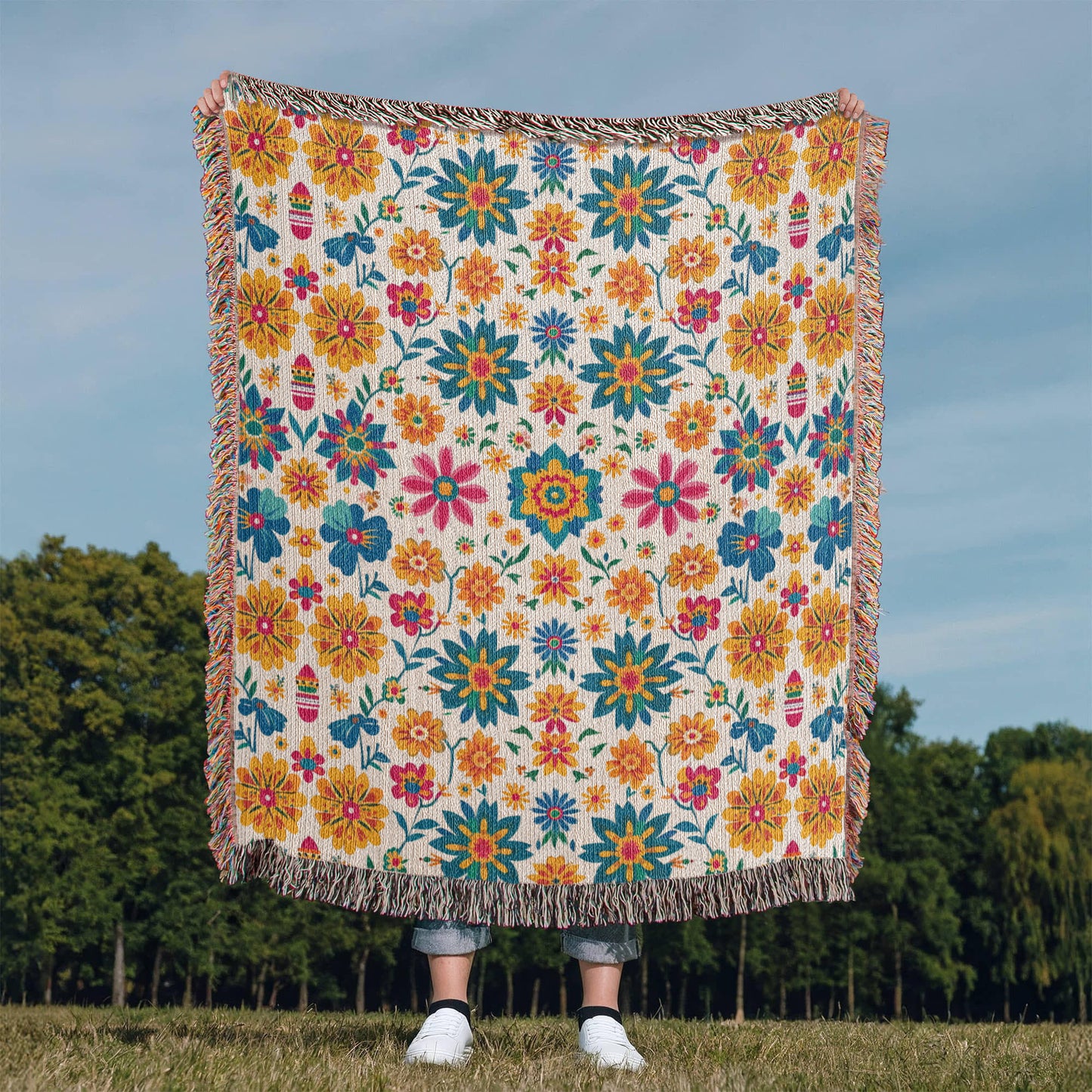 Mexican Floral Fiesta Pattern 025 - 50" x 60" Heirloom Woven Blanket