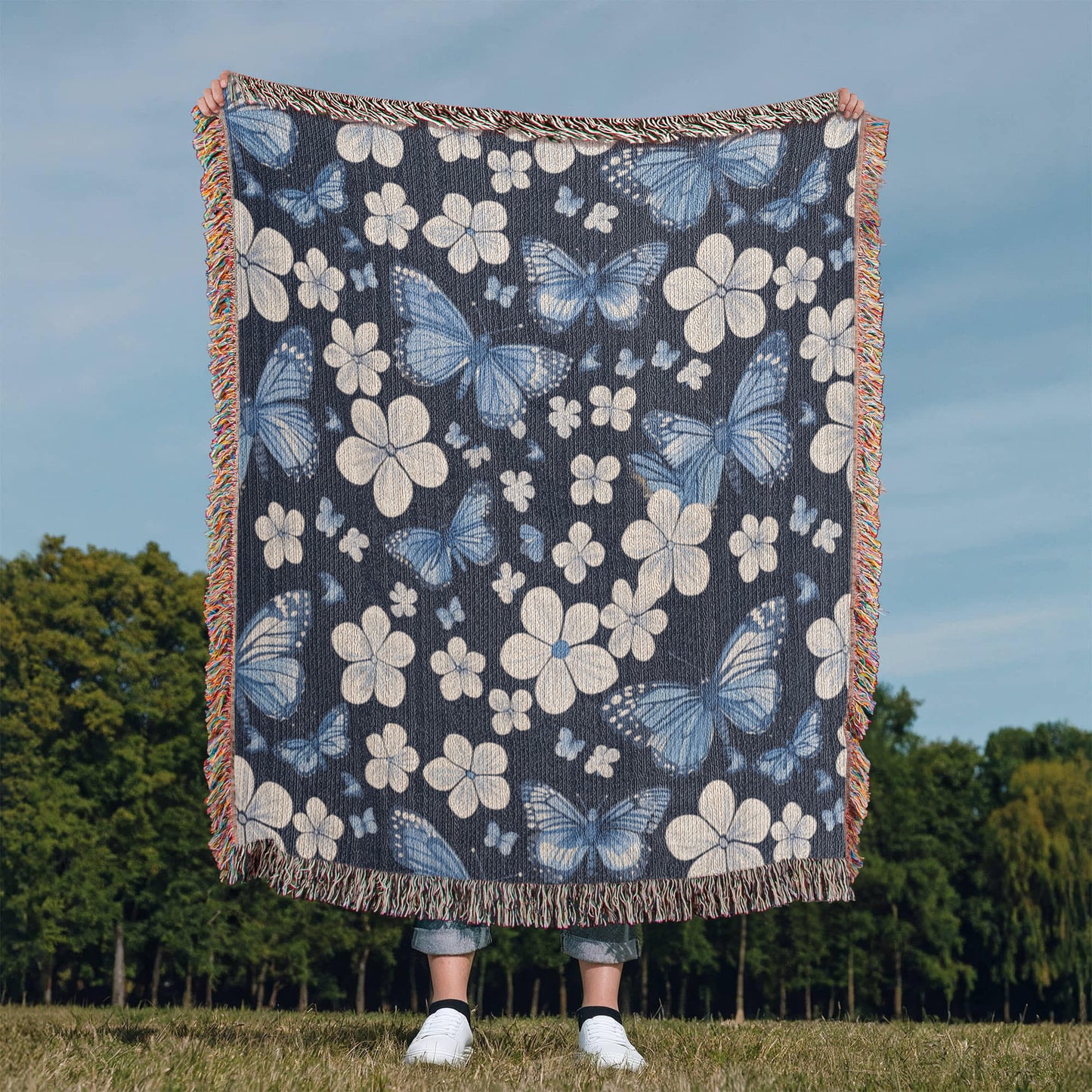Butterflies And Flowers Pattern 005 - 50" x 60" Heirloom Woven Blanket