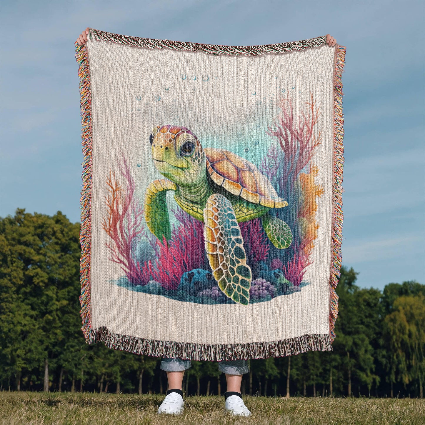 Cute Sea Turtle 006 - 50" x 60" Heirloom Woven Blanket