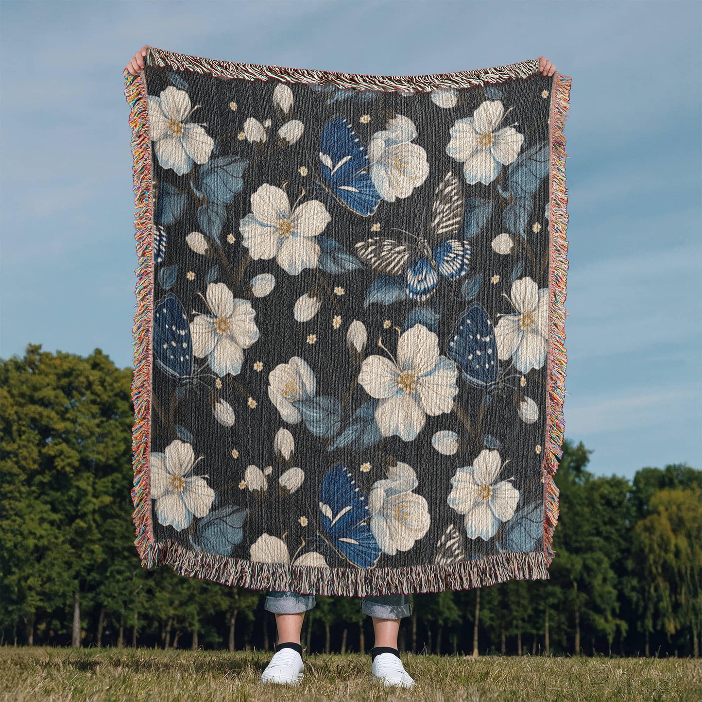 Butterflies And Flowers Pattern 019 - 50" x 60" Heirloom Woven Blanket