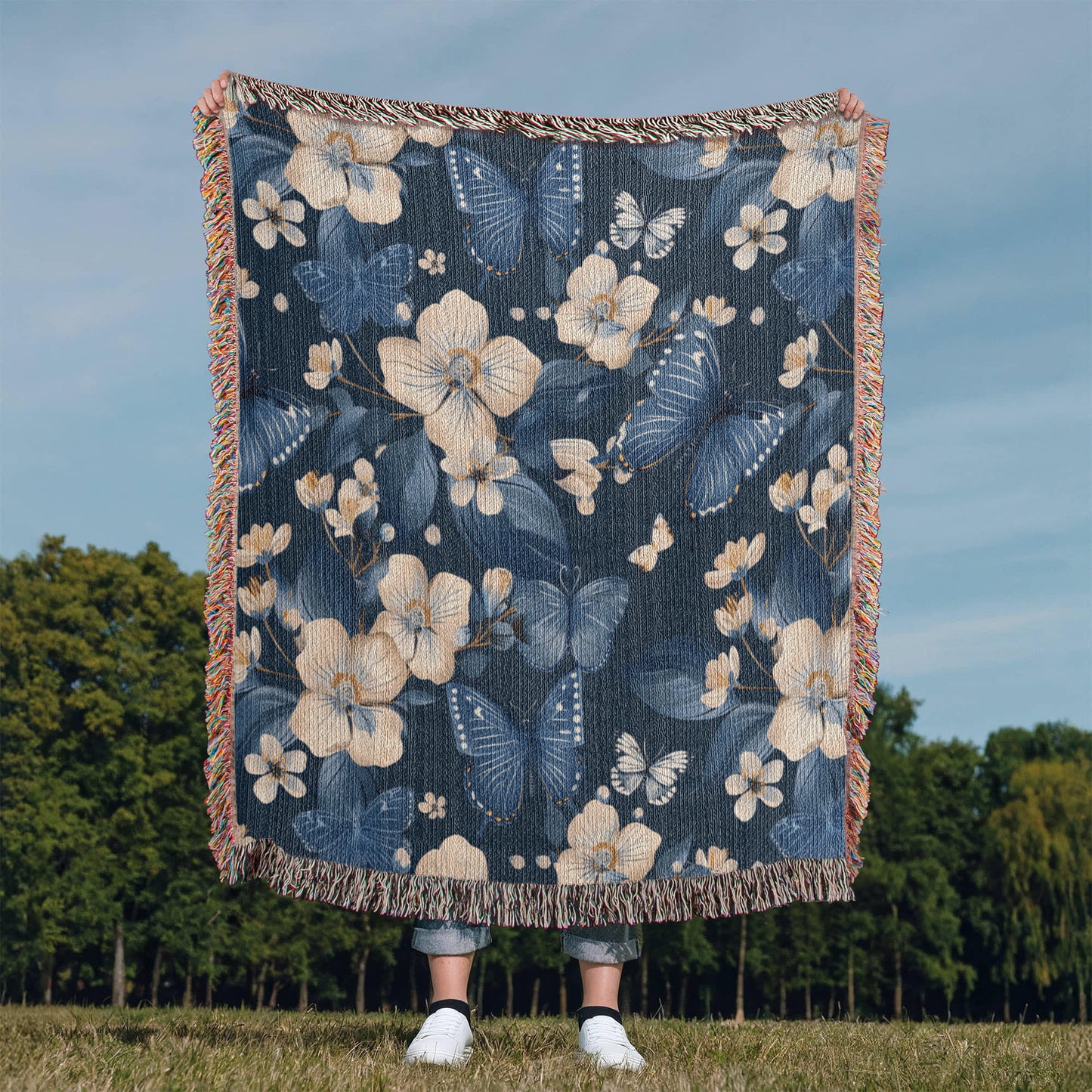 Butterflies And Flowers Pattern 021 - 50" x 60" Heirloom Woven Blanket