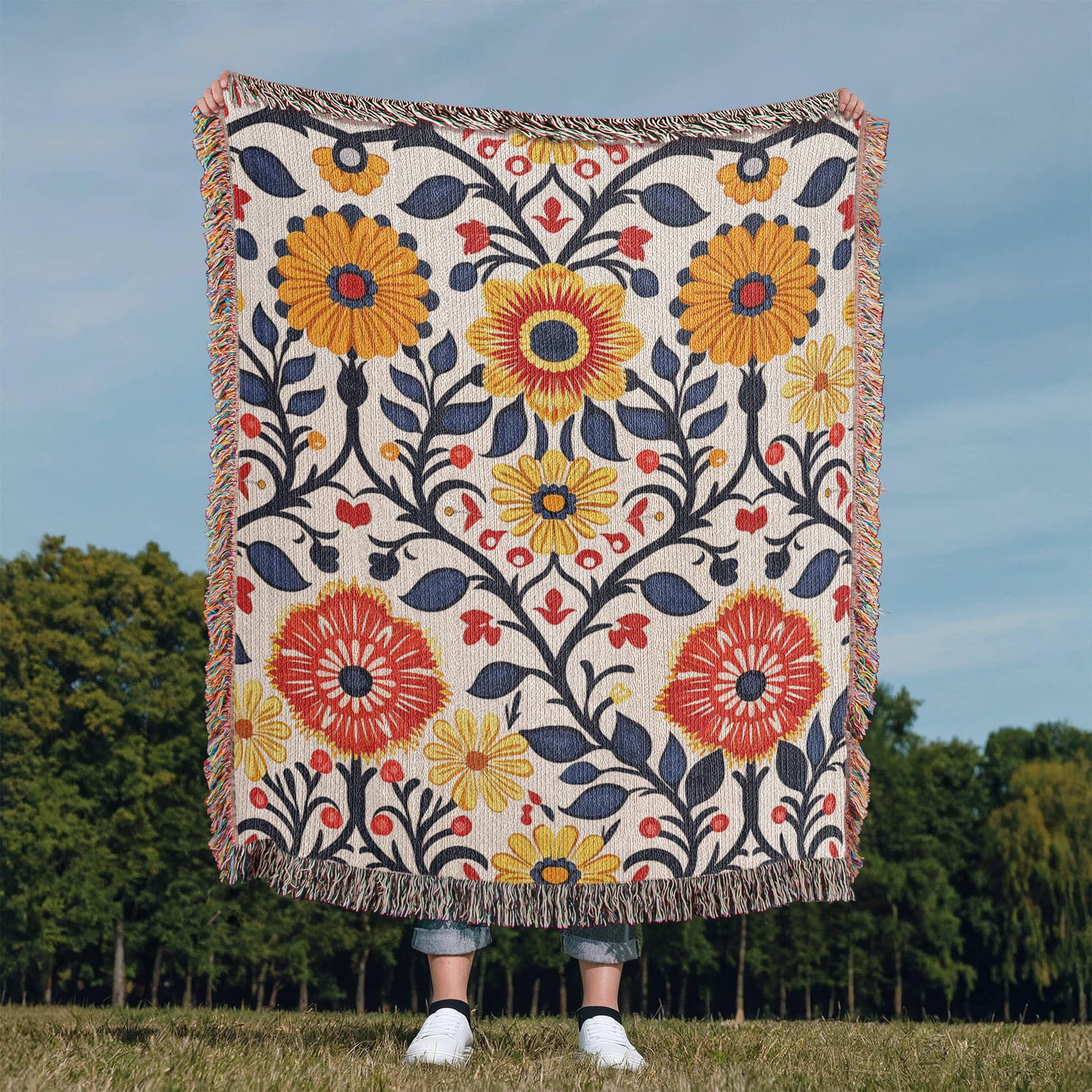 Mexican Floral Fiesta Pattern 043 - 50" x 60" Heirloom Woven Blanket
