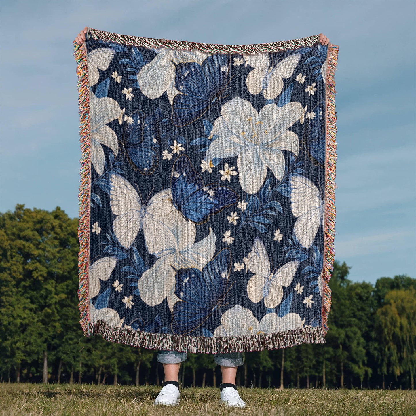 Butterflies And Flowers Pattern 008 - 50" x 60" Heirloom Woven Blanket