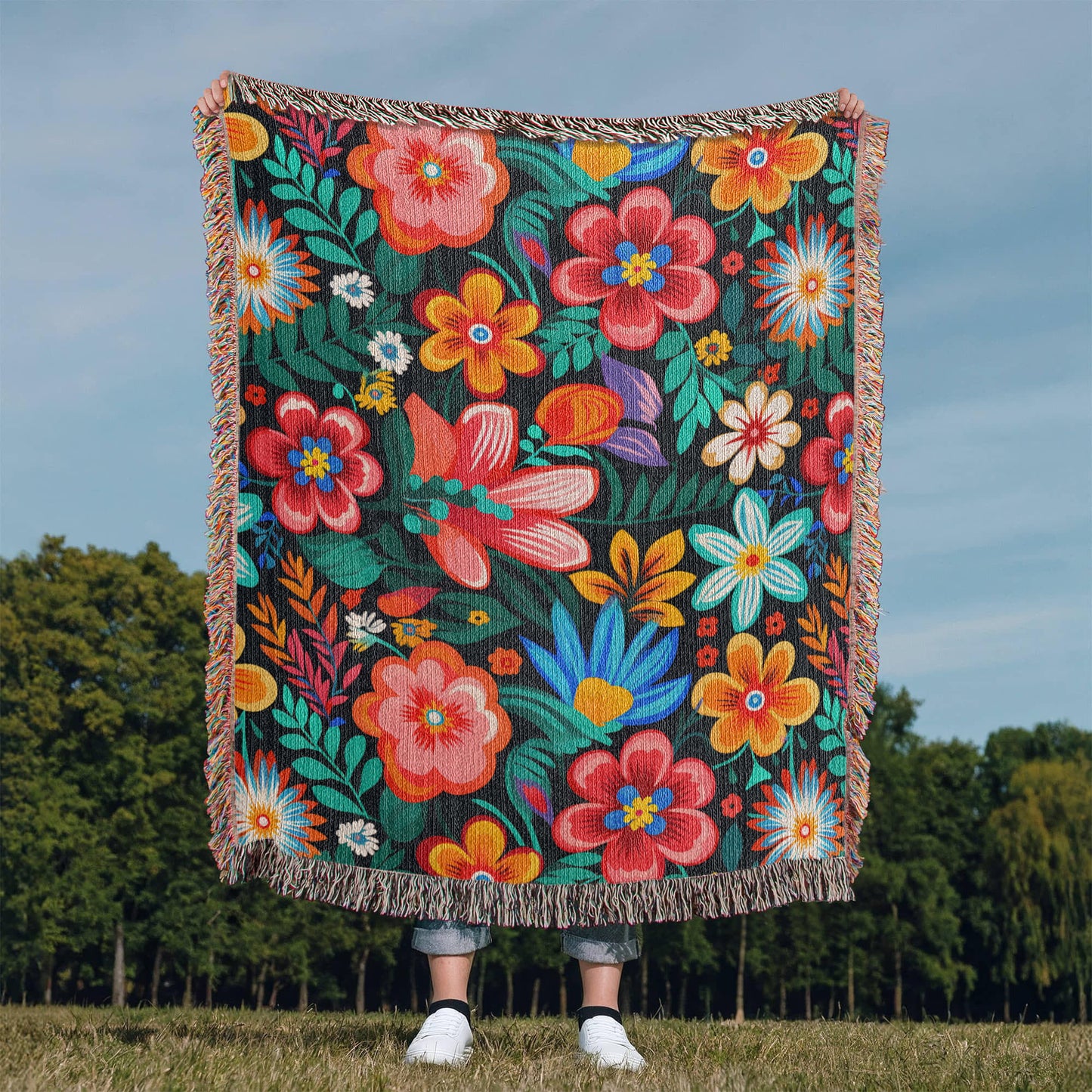 Mexican Floral Fiesta Pattern 054 - 50" x 60" Heirloom Woven Blanket