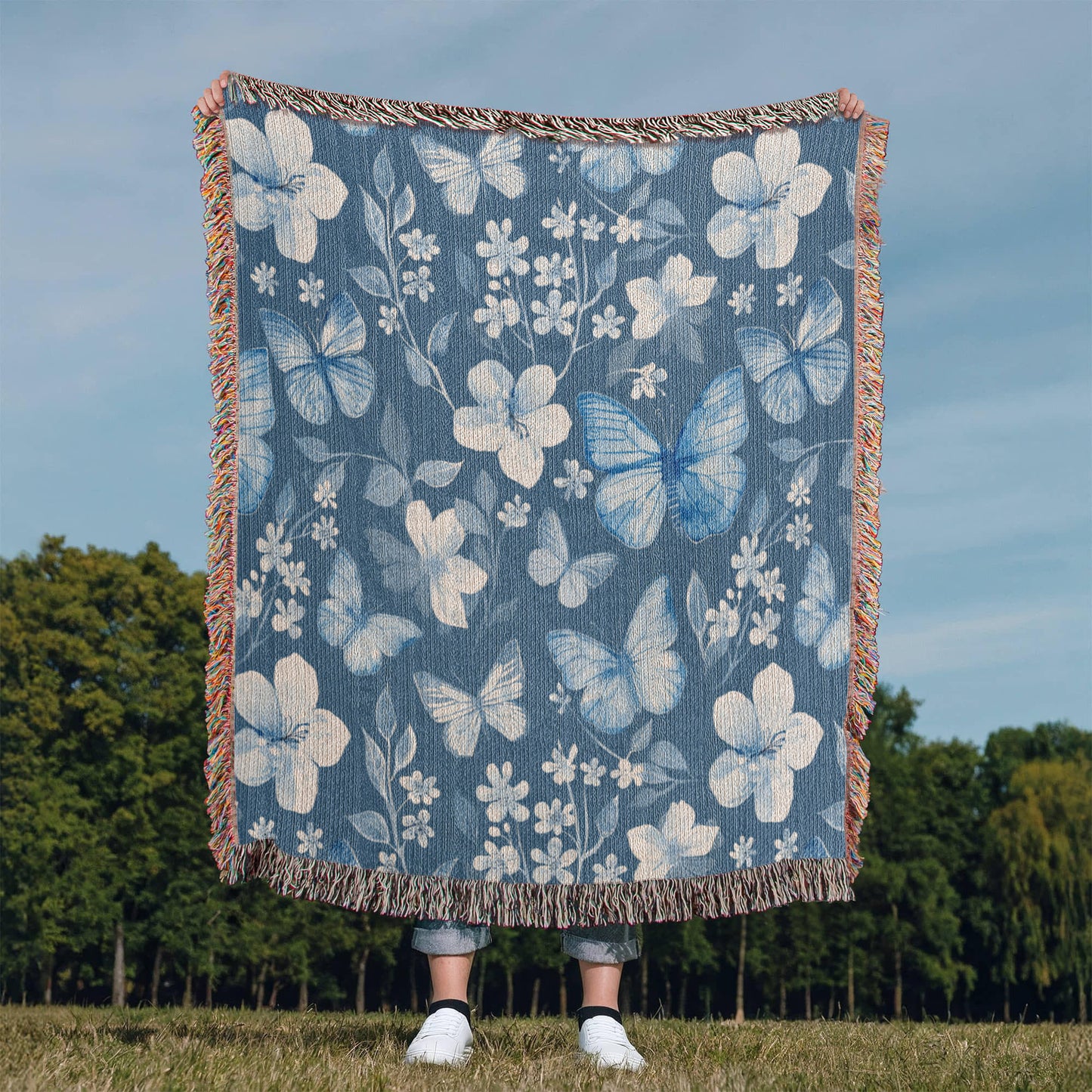 Butterflies And Flowers Pattern 023 - 50" x 60" Heirloom Woven Blanket