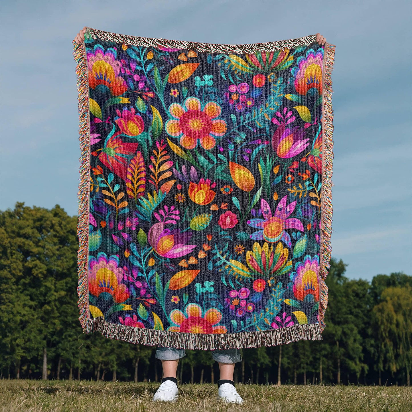 Mexican Floral Fiesta Pattern 056 - 50" x 60" Heirloom Woven Blanket