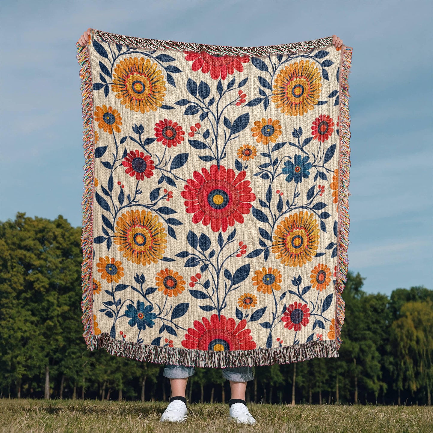 Mexican Floral Fiesta Pattern 040 - 50" x 60" Heirloom Woven Blanket