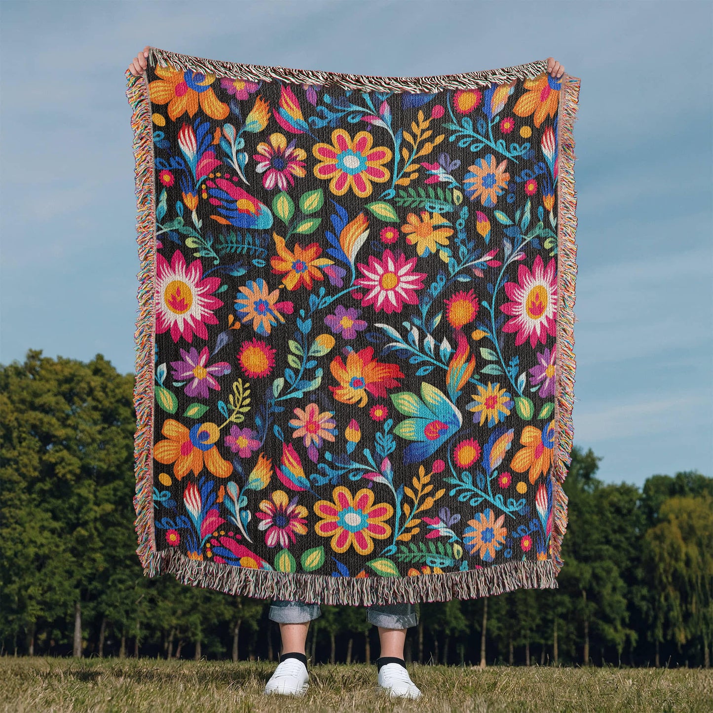 Mexican Floral Fiesta Pattern 053 - 50" x 60" Heirloom Woven Blanket
