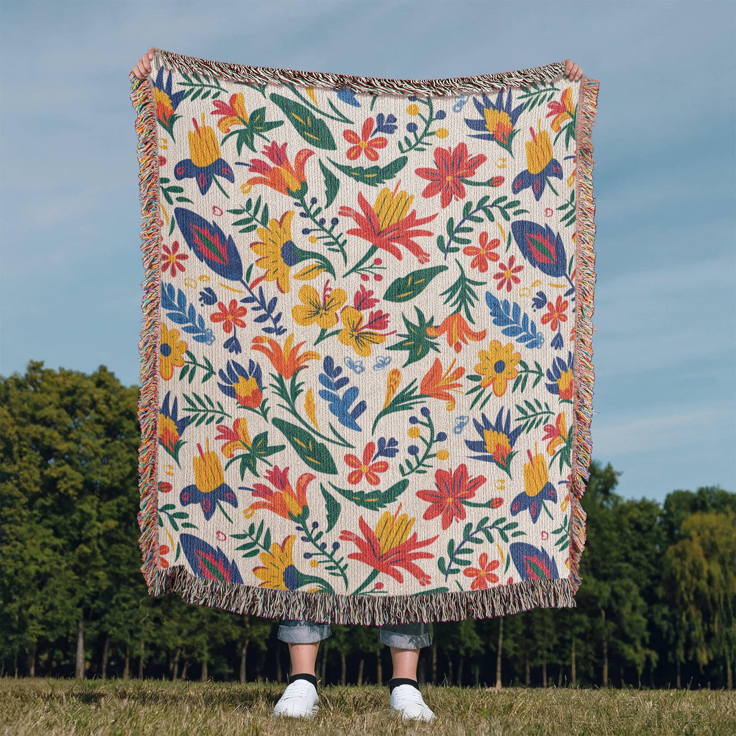 Mexican Floral Fiesta Pattern 021 - 50" x 60" Heirloom Woven Blanket