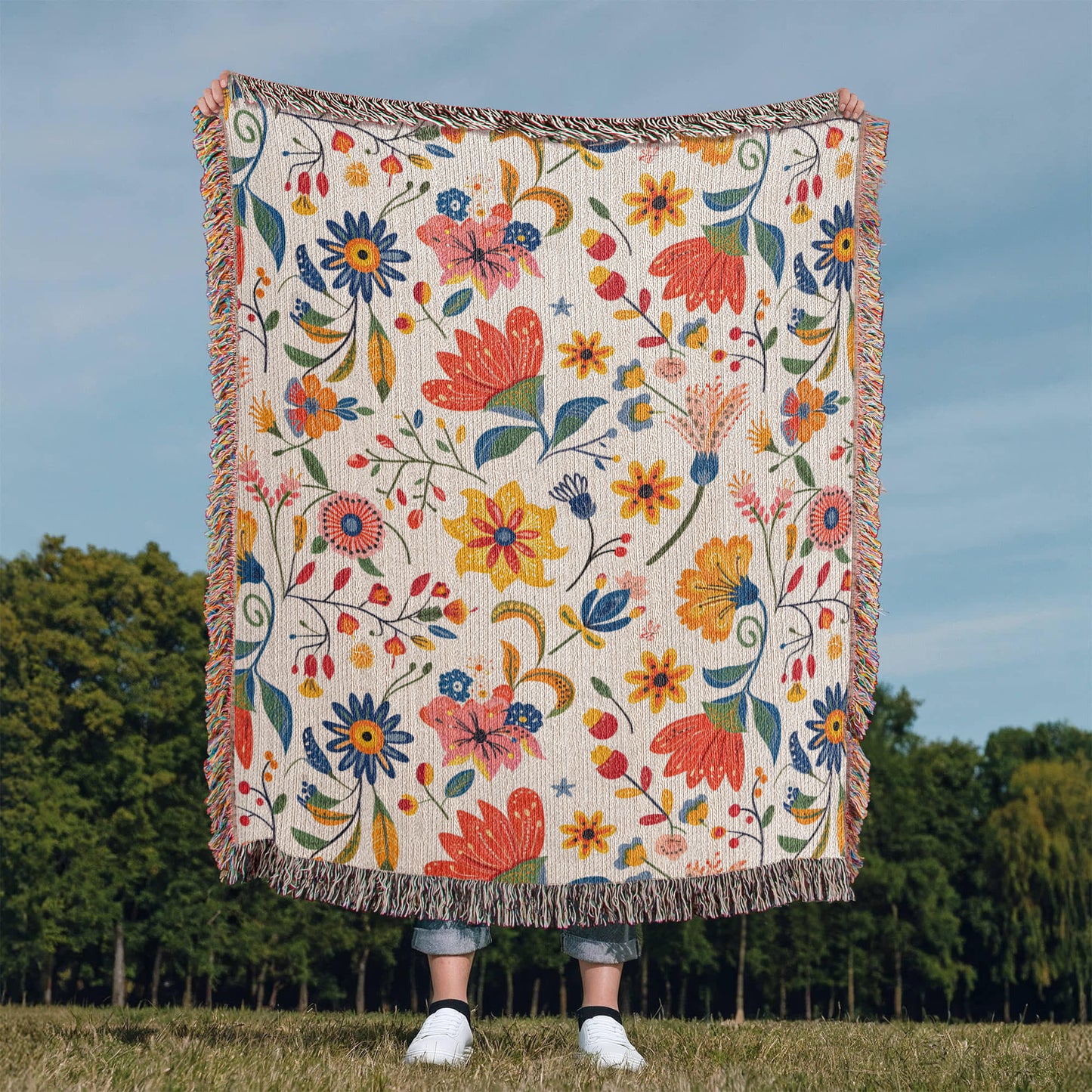 Mexican Floral Fiesta Pattern 019 - 50" x 60" Heirloom Woven Blanket