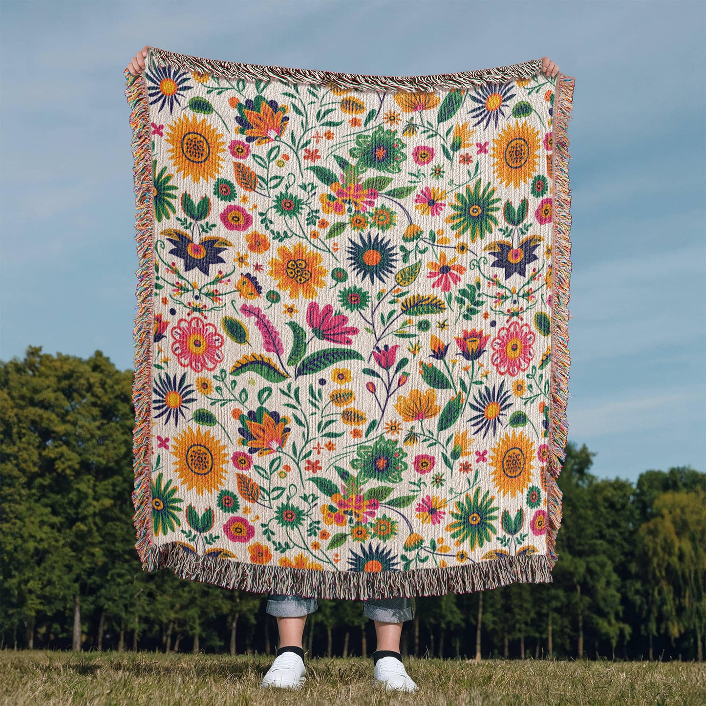 Mexican Floral Fiesta Pattern 015 - 50" x 60" Heirloom Woven Blanket