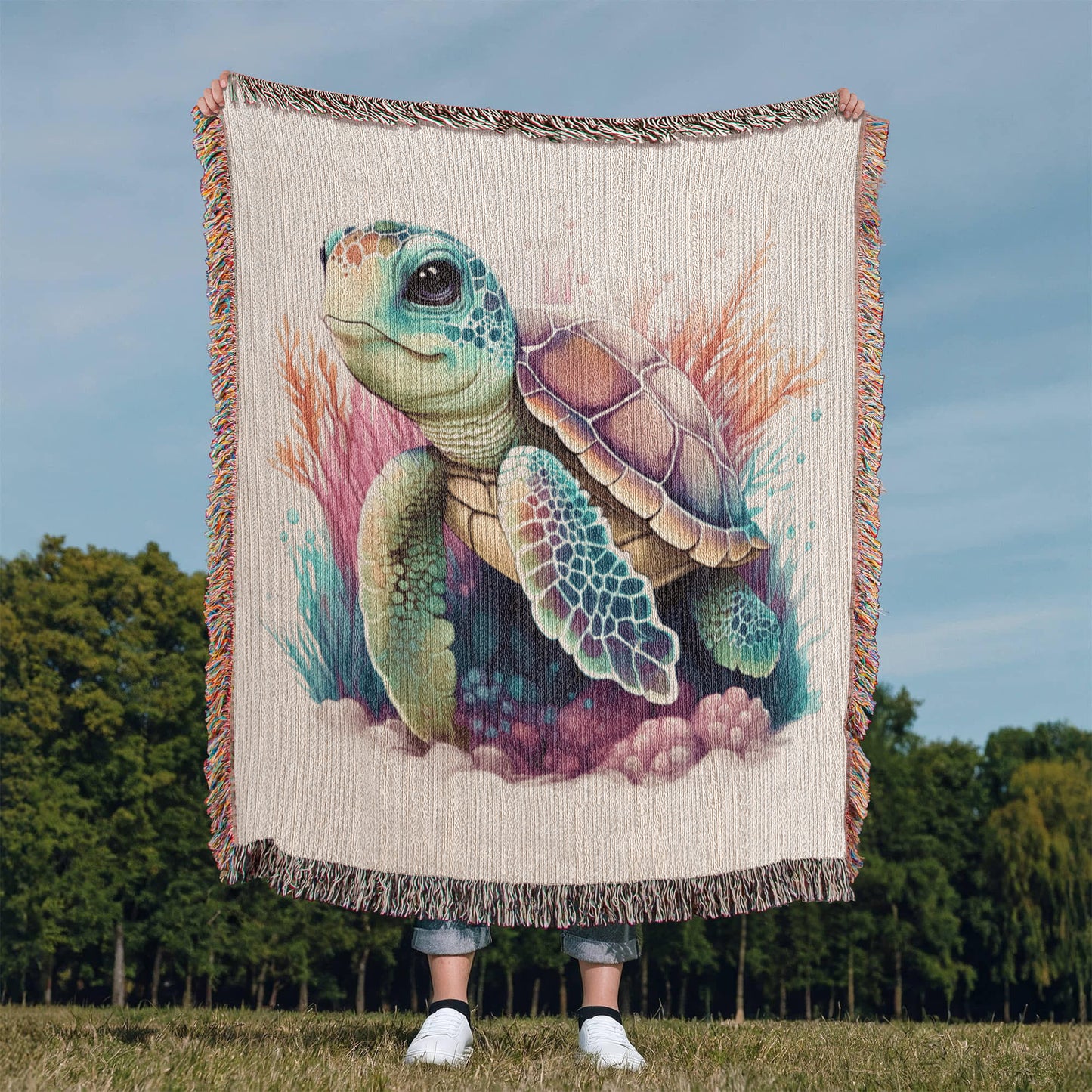 Cute Sea Turtle 012 - 50" x 60" Heirloom Woven Blanket