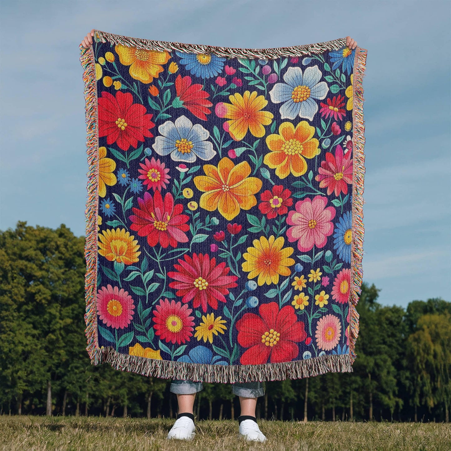 Mexican Floral Fiesta Pattern 048 - 50" x 60" Heirloom Woven Blanket