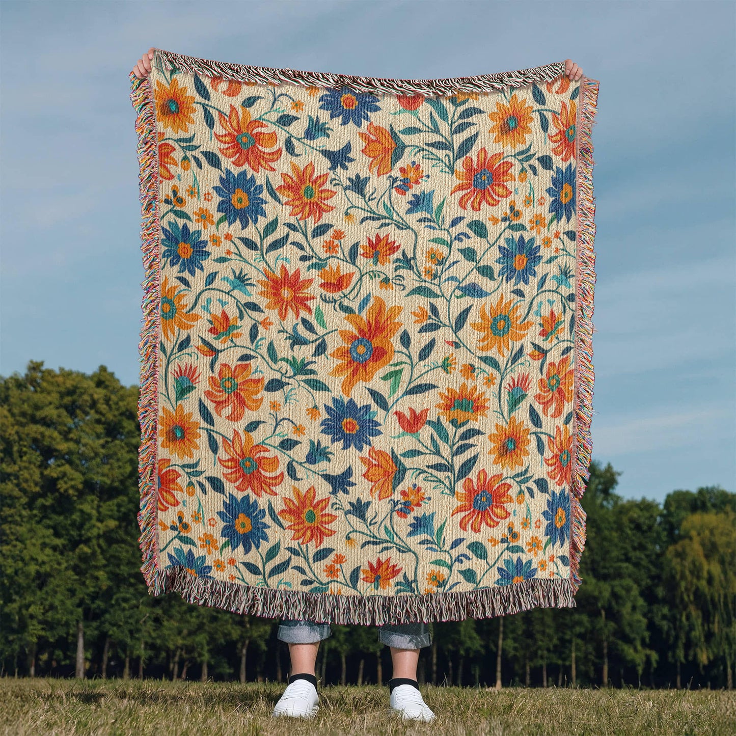 Mexican Floral Fiesta Pattern 012 - 50" x 60" Heirloom Woven Blanket