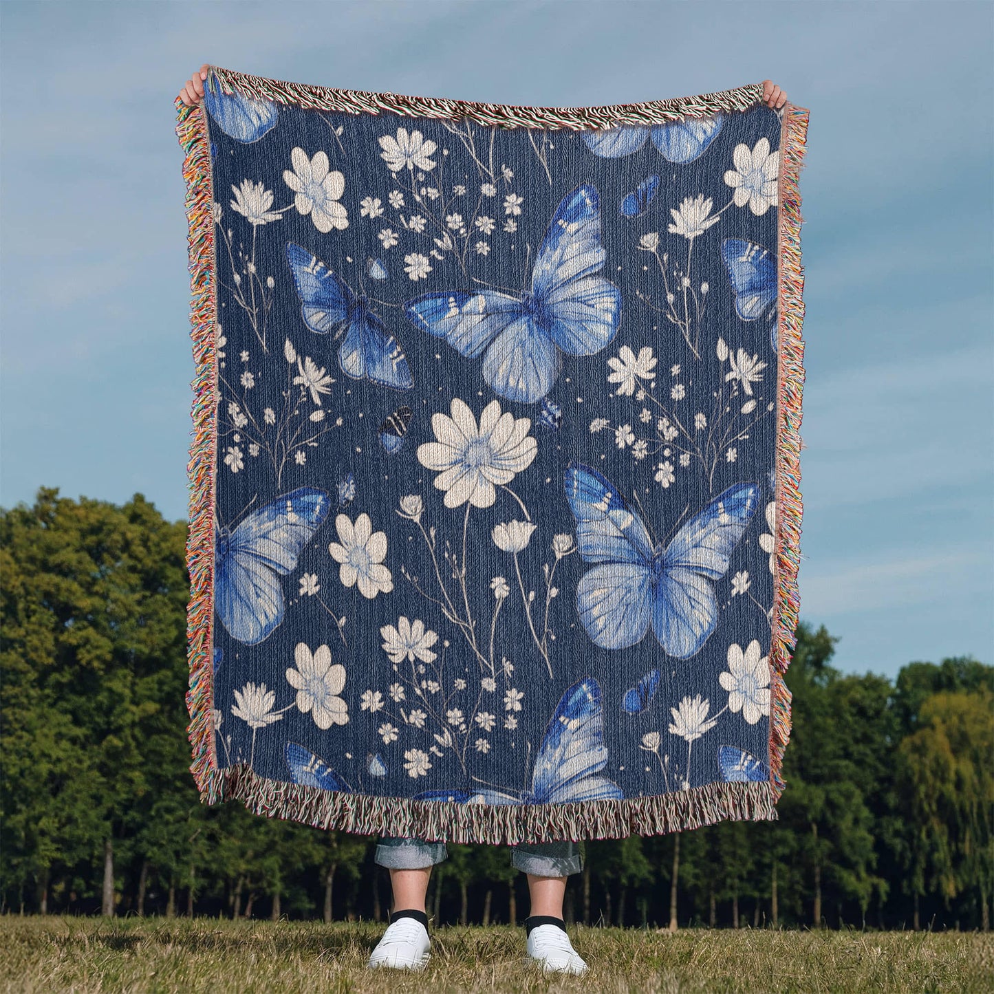 Butterflies And Flowers Pattern 014 - 50" x 60" Heirloom Woven Blanket