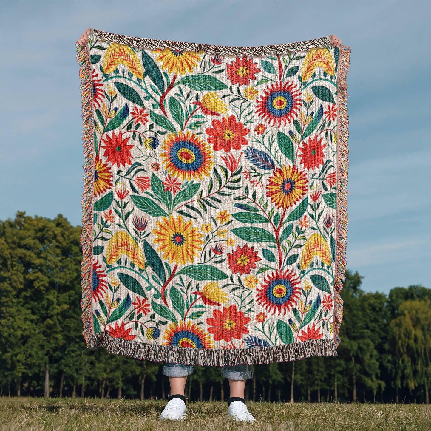 Mexican Floral Fiesta Pattern 023 - 50" x 60" Heirloom Woven Blanket