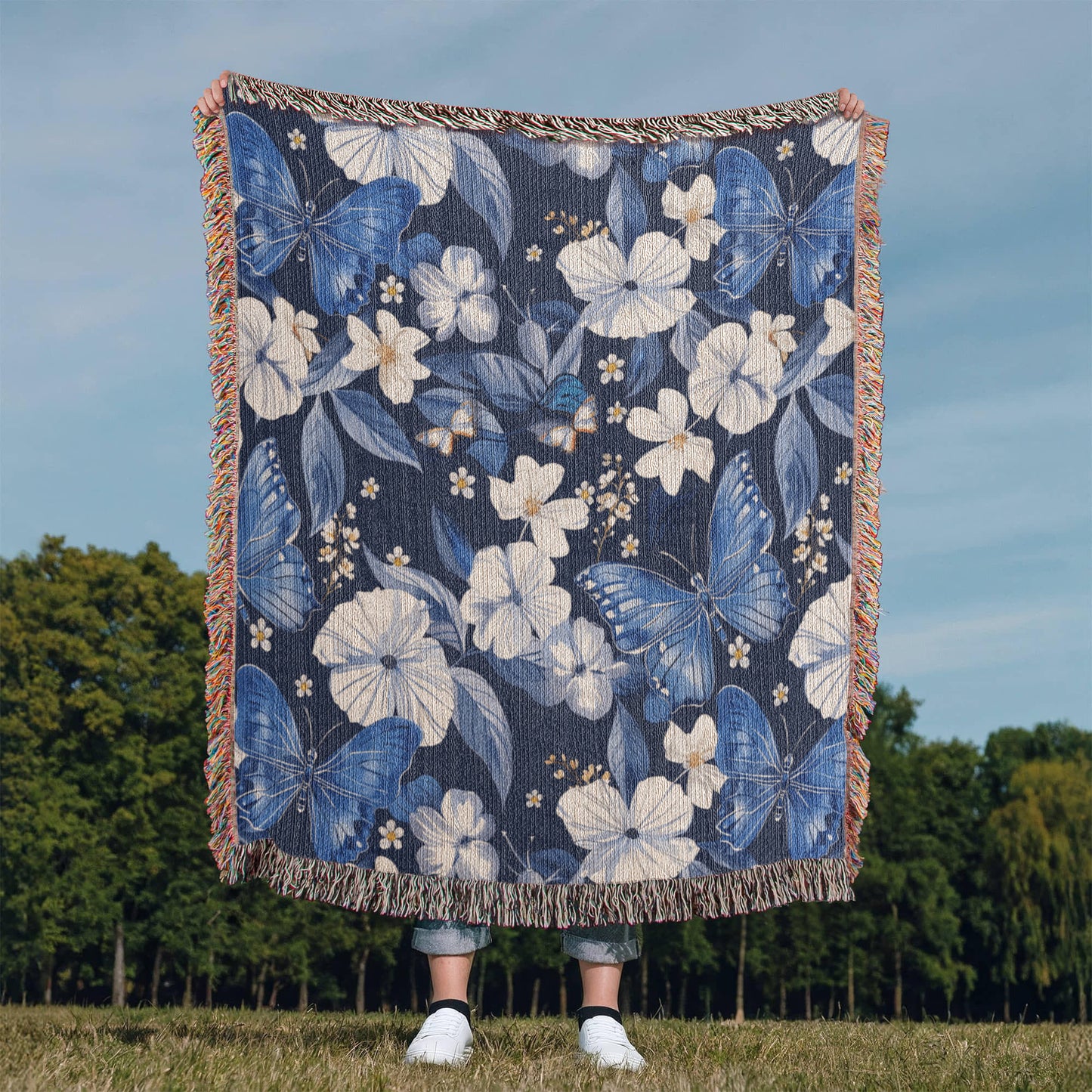 Butterflies And Flowers Pattern 006 - 50" x 60" Heirloom Woven Blanket
