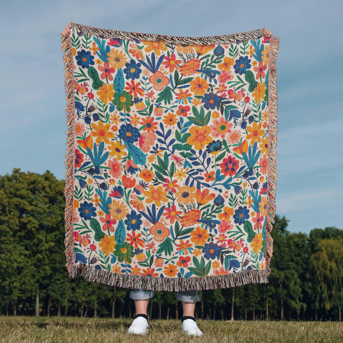 Mexican Floral Fiesta Pattern 010 - 50" x 60" Heirloom Woven Blanket