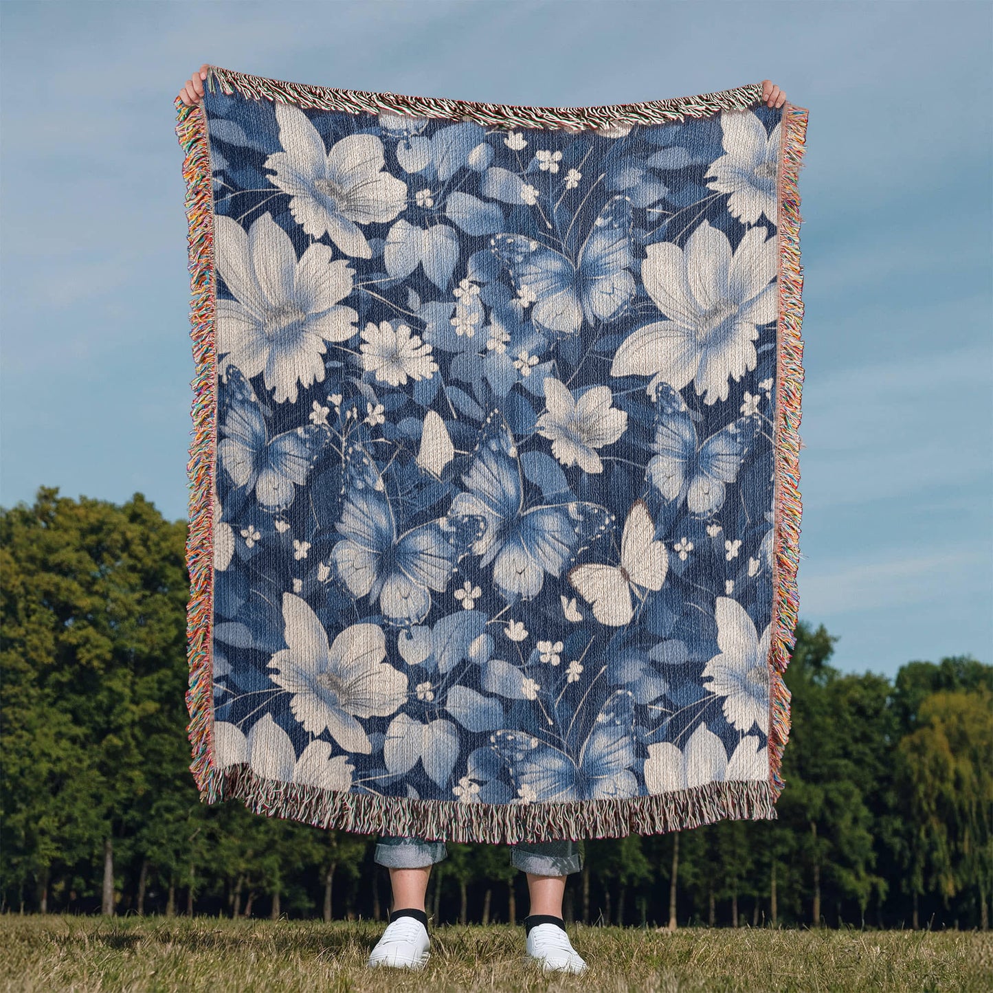 Butterflies And Flowers Pattern 004 - 50" x 60" Heirloom Woven Blanket