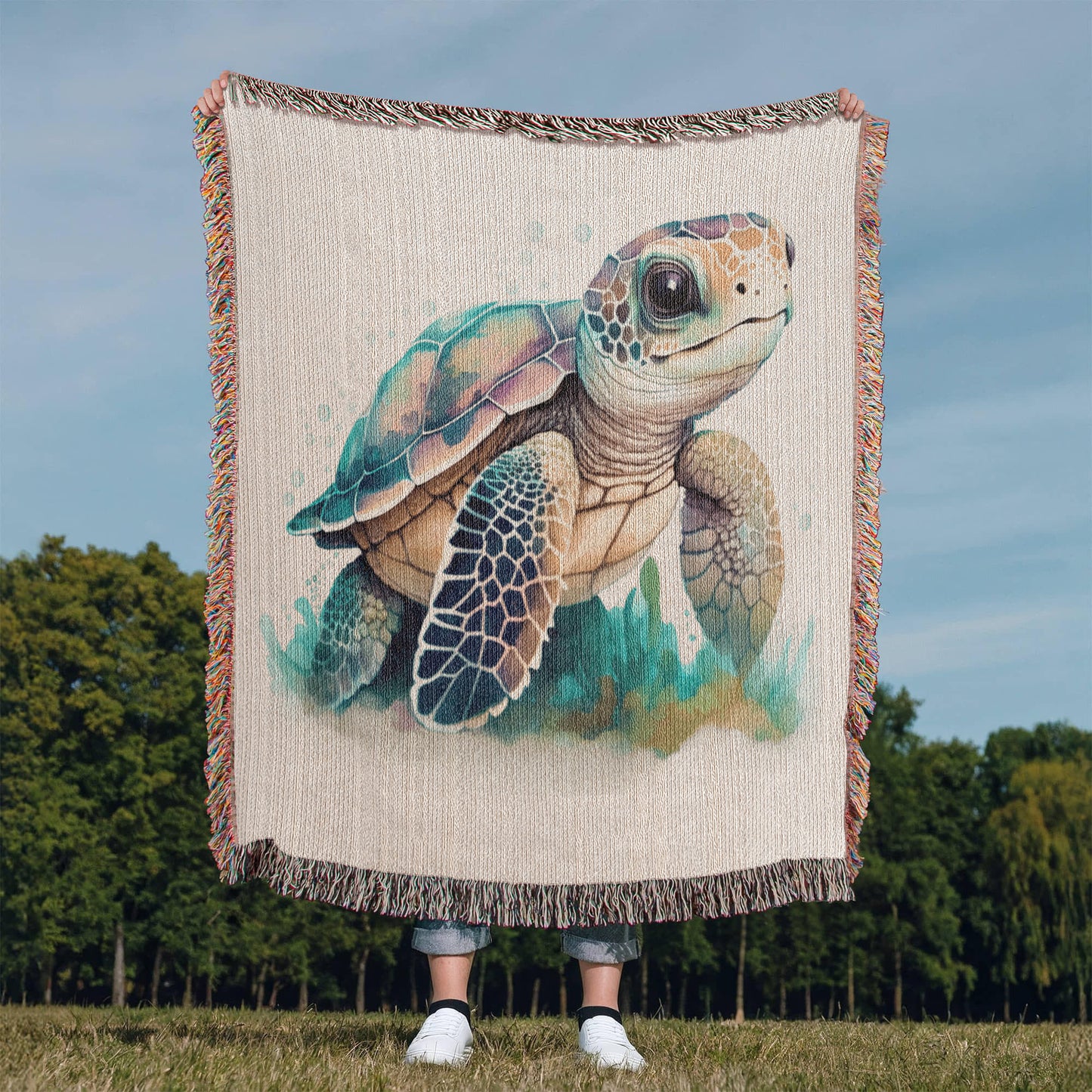 Cute Sea Turtle 014 - 50" x 60" Heirloom Woven Blanket