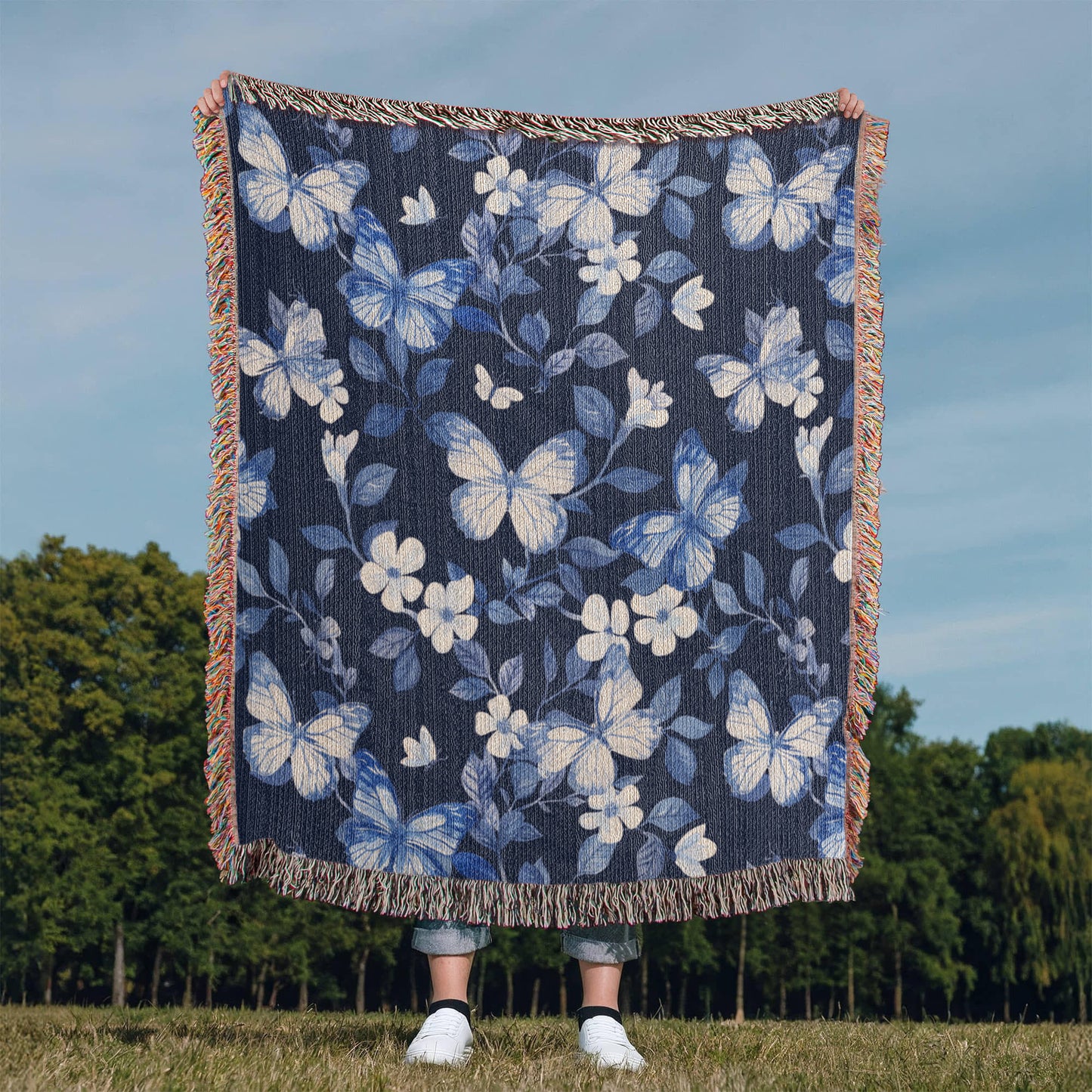 Butterflies And Flowers Pattern 012 - 50" x 60" Heirloom Woven Blanket