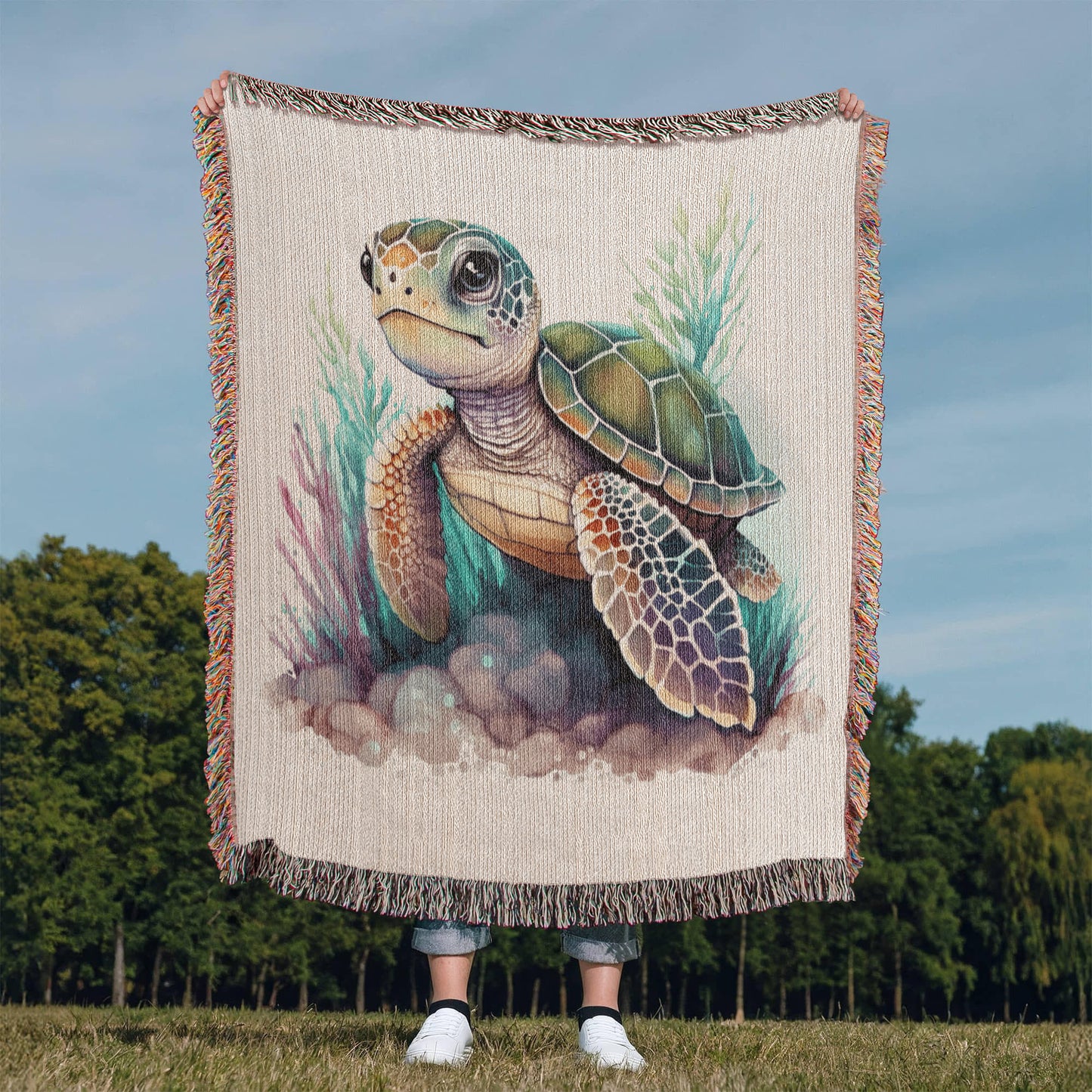 Cute Sea Turtle 015 - 50" x 60" Heirloom Woven Blanket