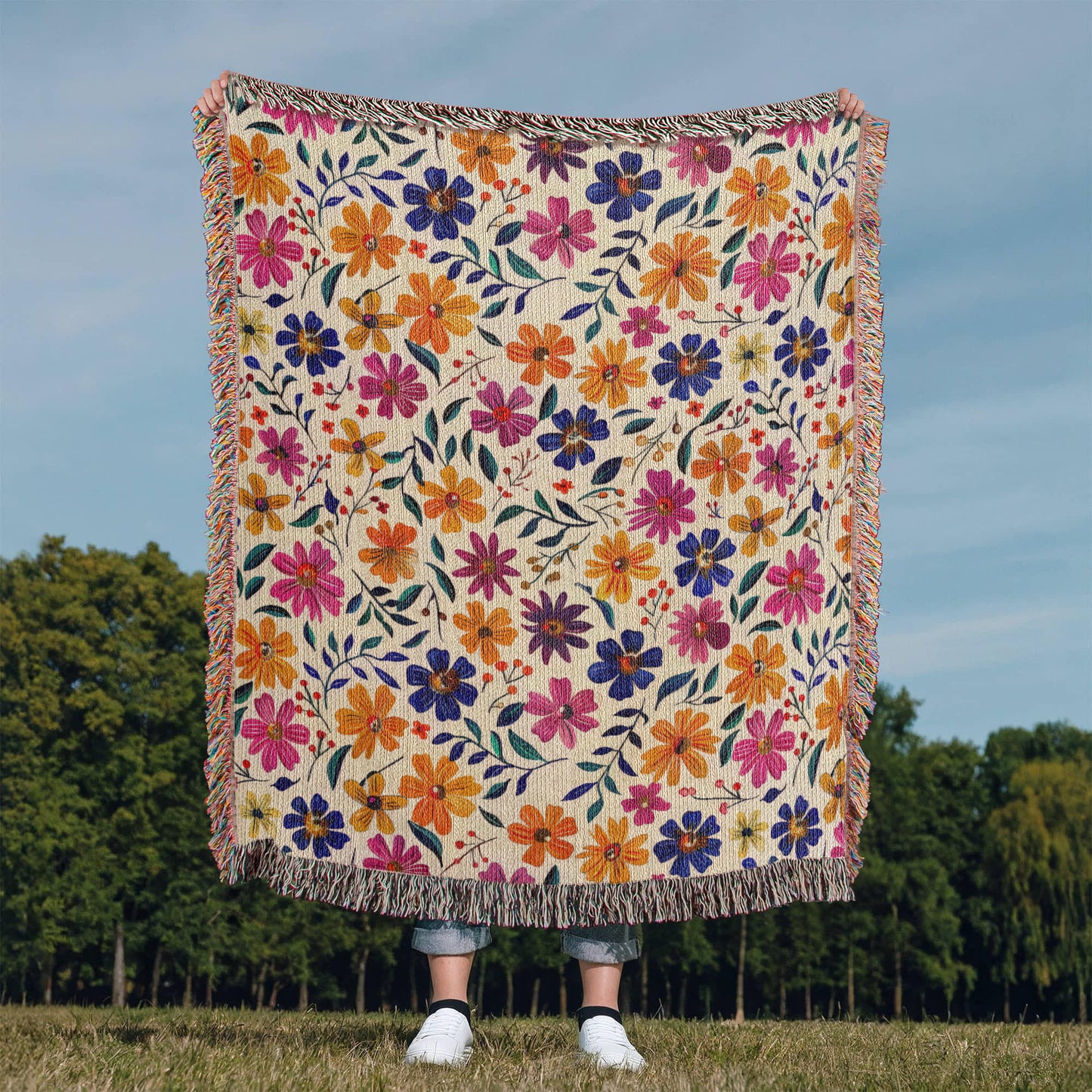 Mexican Floral Fiesta Pattern 008 - 50" x 60" Heirloom Woven Blanket