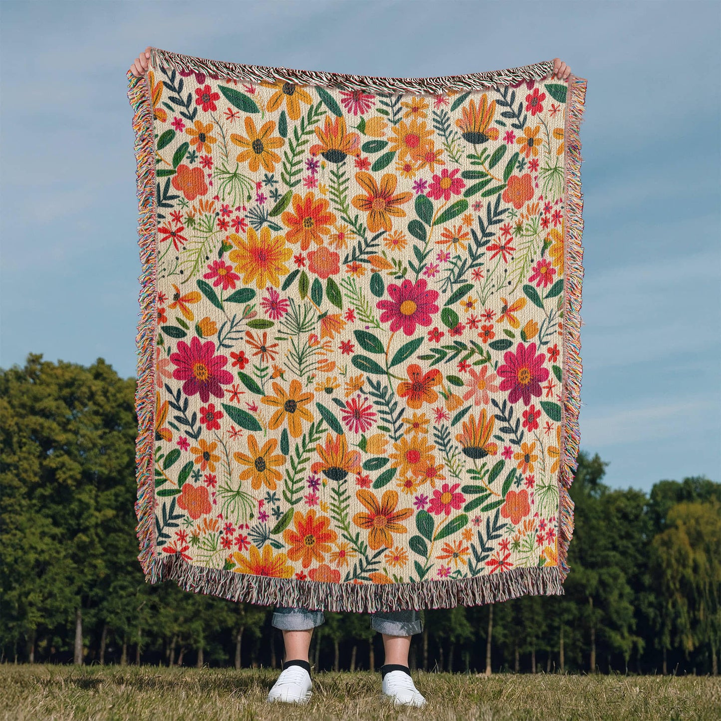 Mexican Floral Fiesta Pattern 004 - 50" x 60" Heirloom Woven Blanket