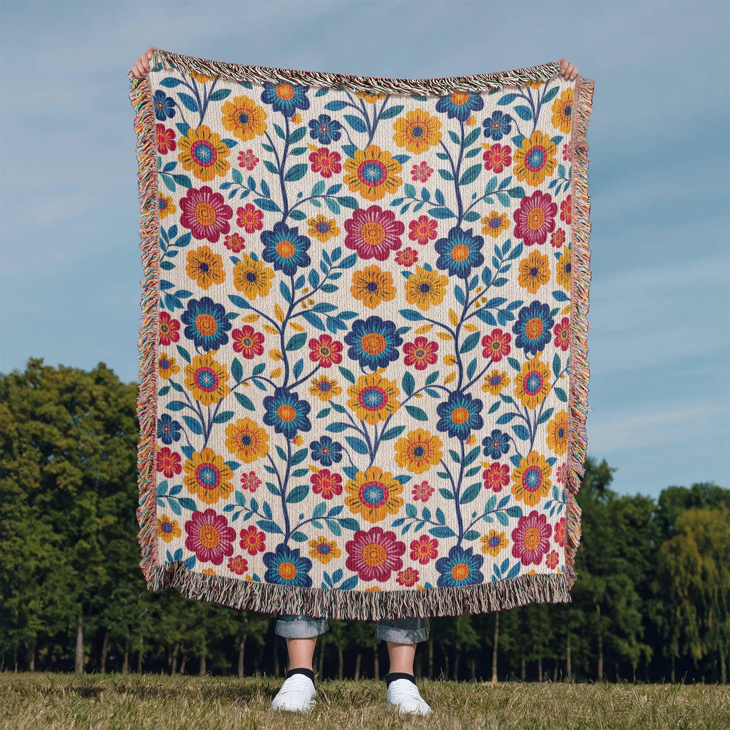 Mexican Floral Fiesta Pattern 002 - 50" x 60" Heirloom Woven Blanket