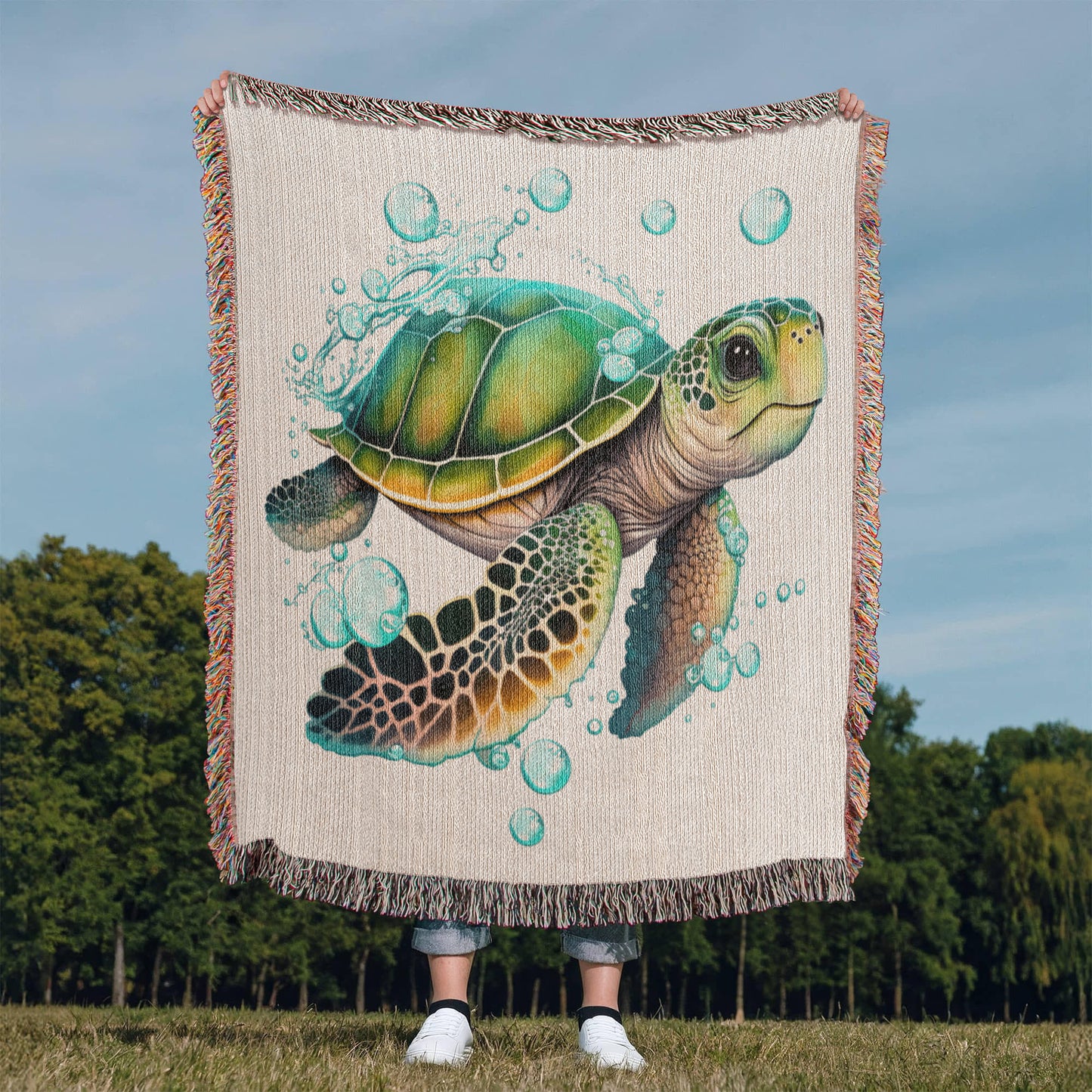 Cute Sea Turtle 005 - 50" x 60" Heirloom Woven Blanket