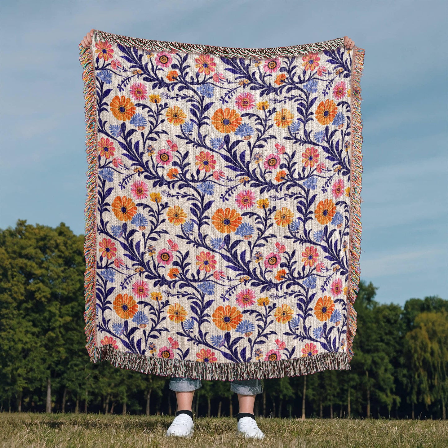 Mexican Floral Fiesta Pattern 022 - 50" x 60" Heirloom Woven Blanket