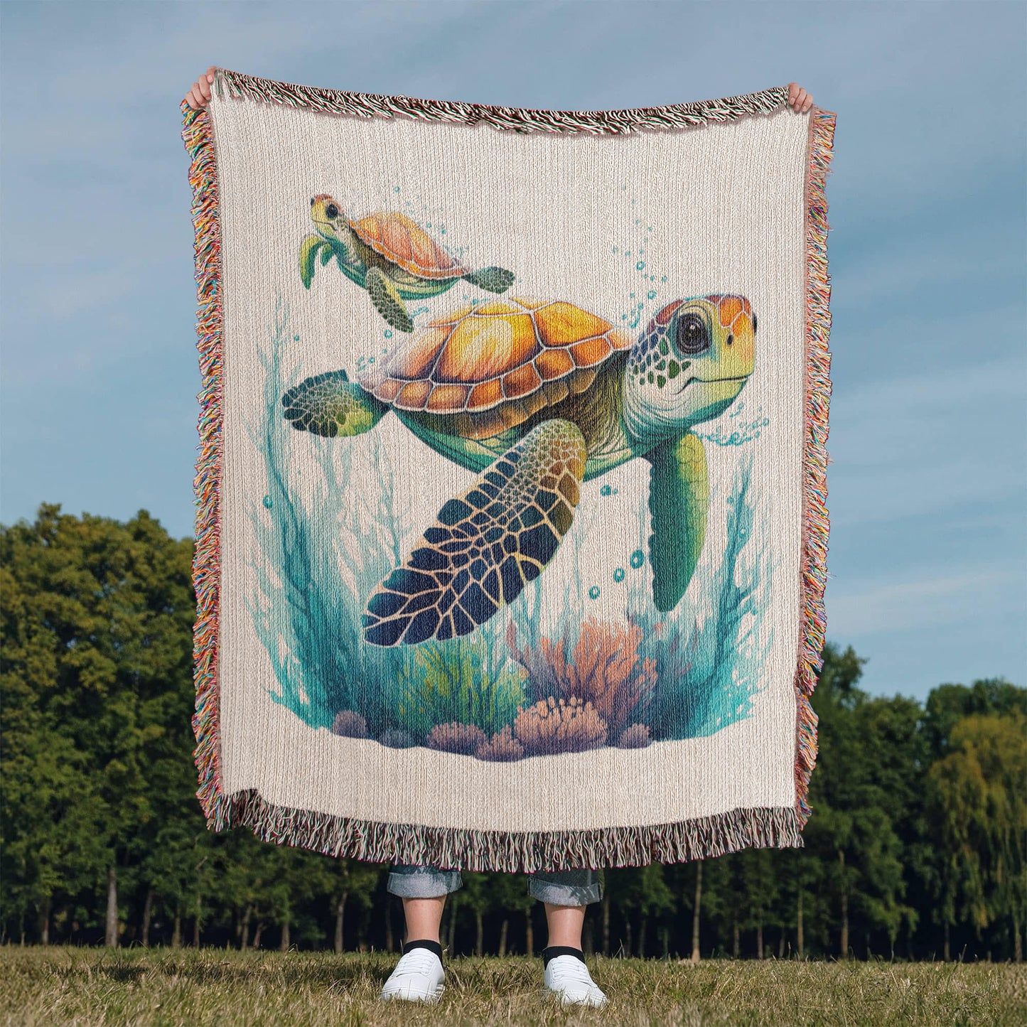 Cute Sea Turtle 009 - 50" x 60" Heirloom Woven Blanket