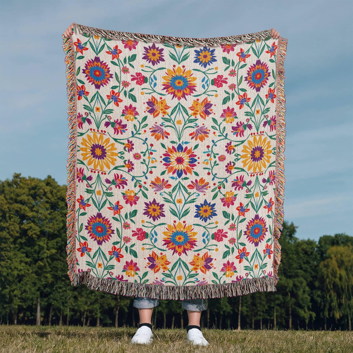 Mexican Floral Fiesta Pattern 027 - 50" x 60" Heirloom Woven Blanket