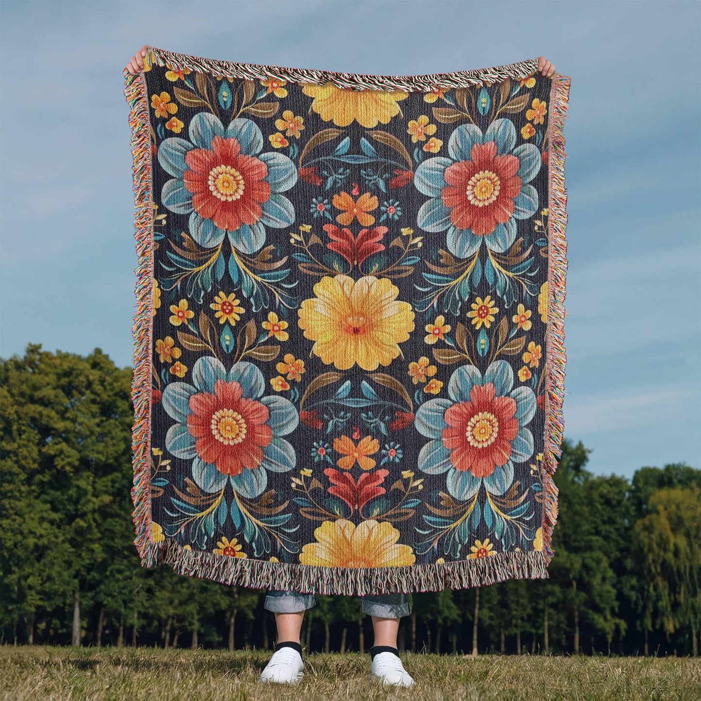 Mexican Floral Fiesta Pattern 046 - 50" x 60" Heirloom Woven Blanket