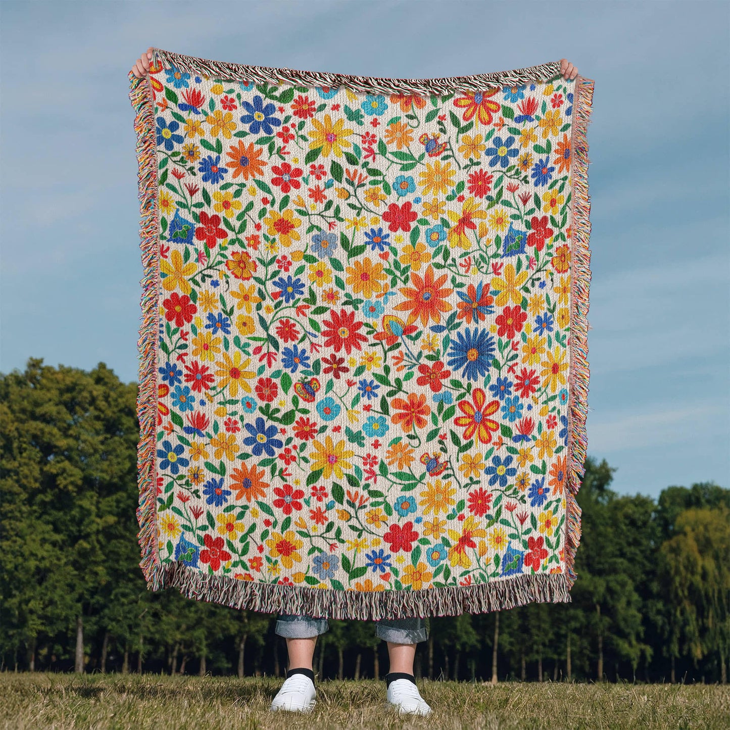 Mexican Floral Fiesta Pattern 009 - 50" x 60" Heirloom Woven Blanket