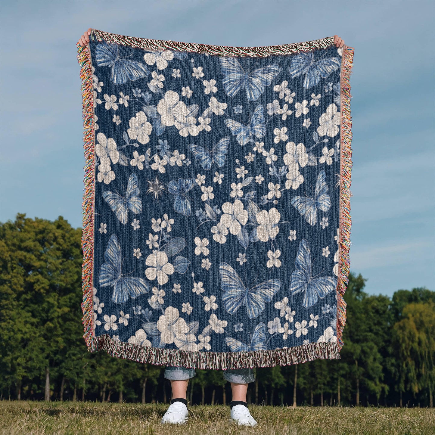 Butterflies And Flowers Pattern 022 - 50" x 60" Heirloom Woven Blanket