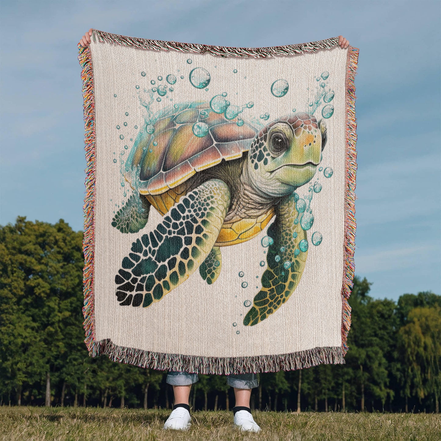 Cute Sea Turtle 004 - 50" x 60" Heirloom Woven Blanket