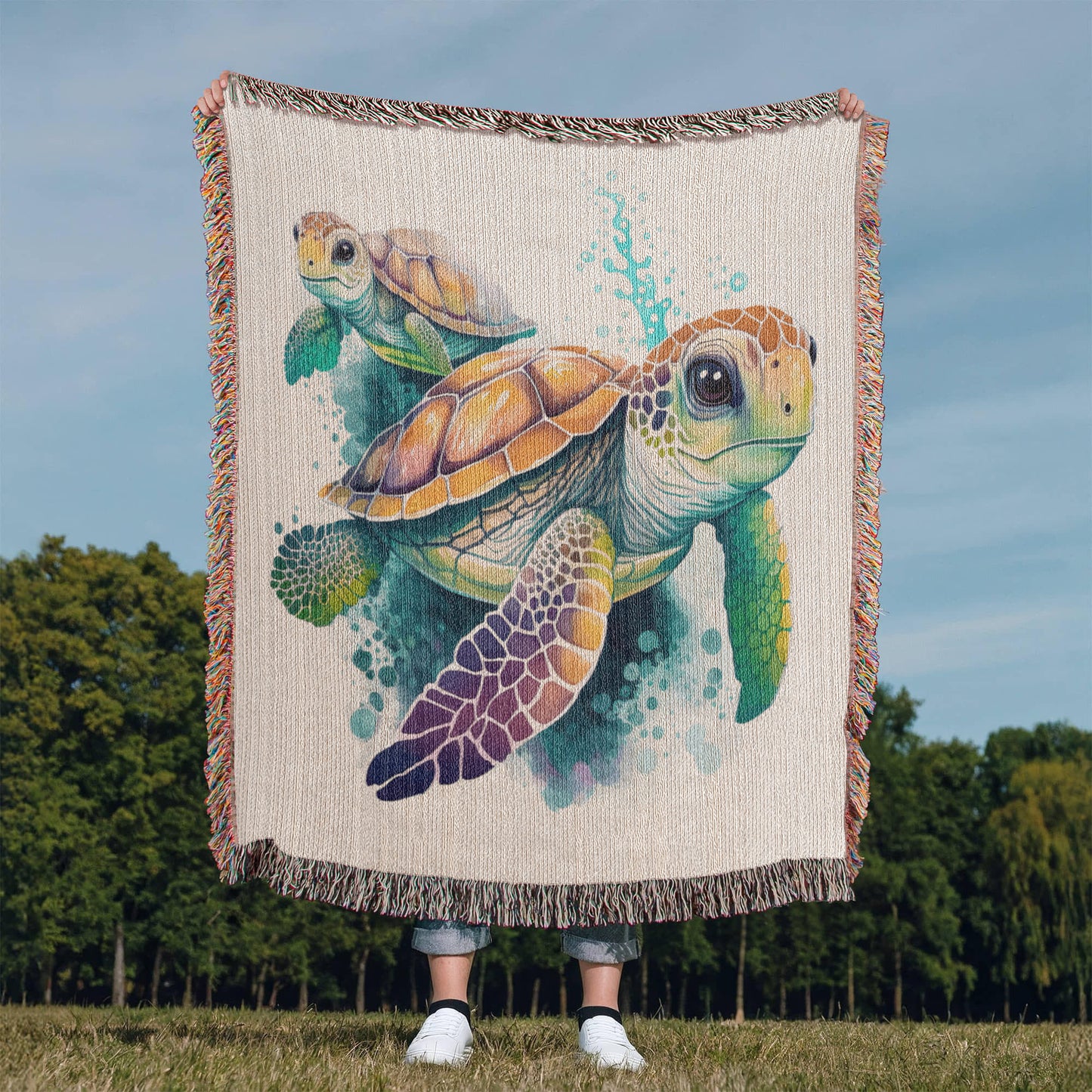 Cute Sea Turtle 011 - 50" x 60" Heirloom Woven Blanket