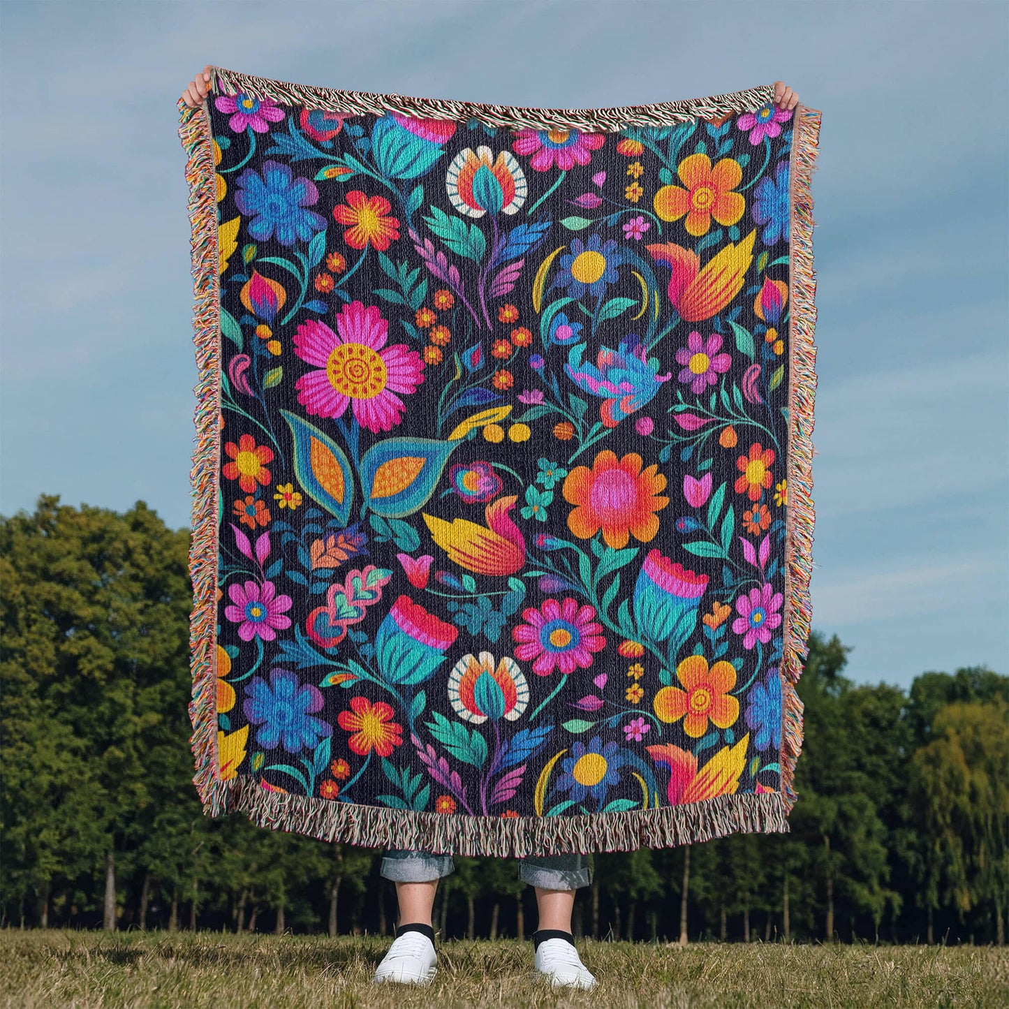 Mexican Floral Fiesta Pattern 049 - 50" x 60" Heirloom Woven Blanket