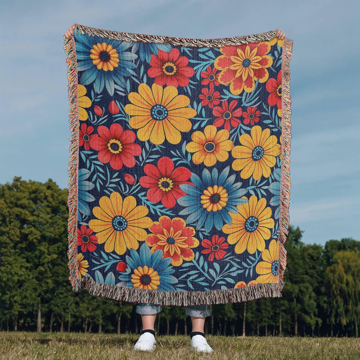 Mexican Floral Fiesta Pattern 045 - 50" x 60" Heirloom Woven Blanket