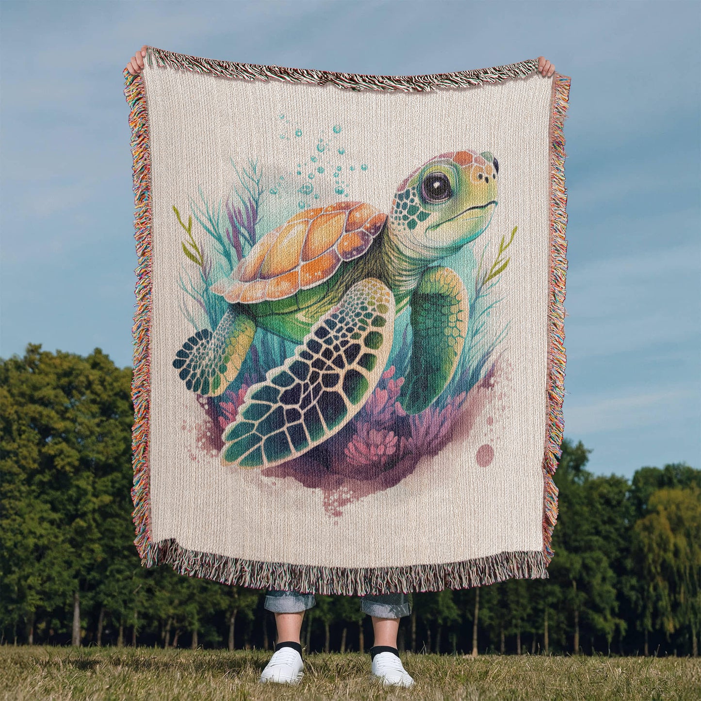 Cute Sea Turtle 007 - 50" x 60" Heirloom Woven Blanket
