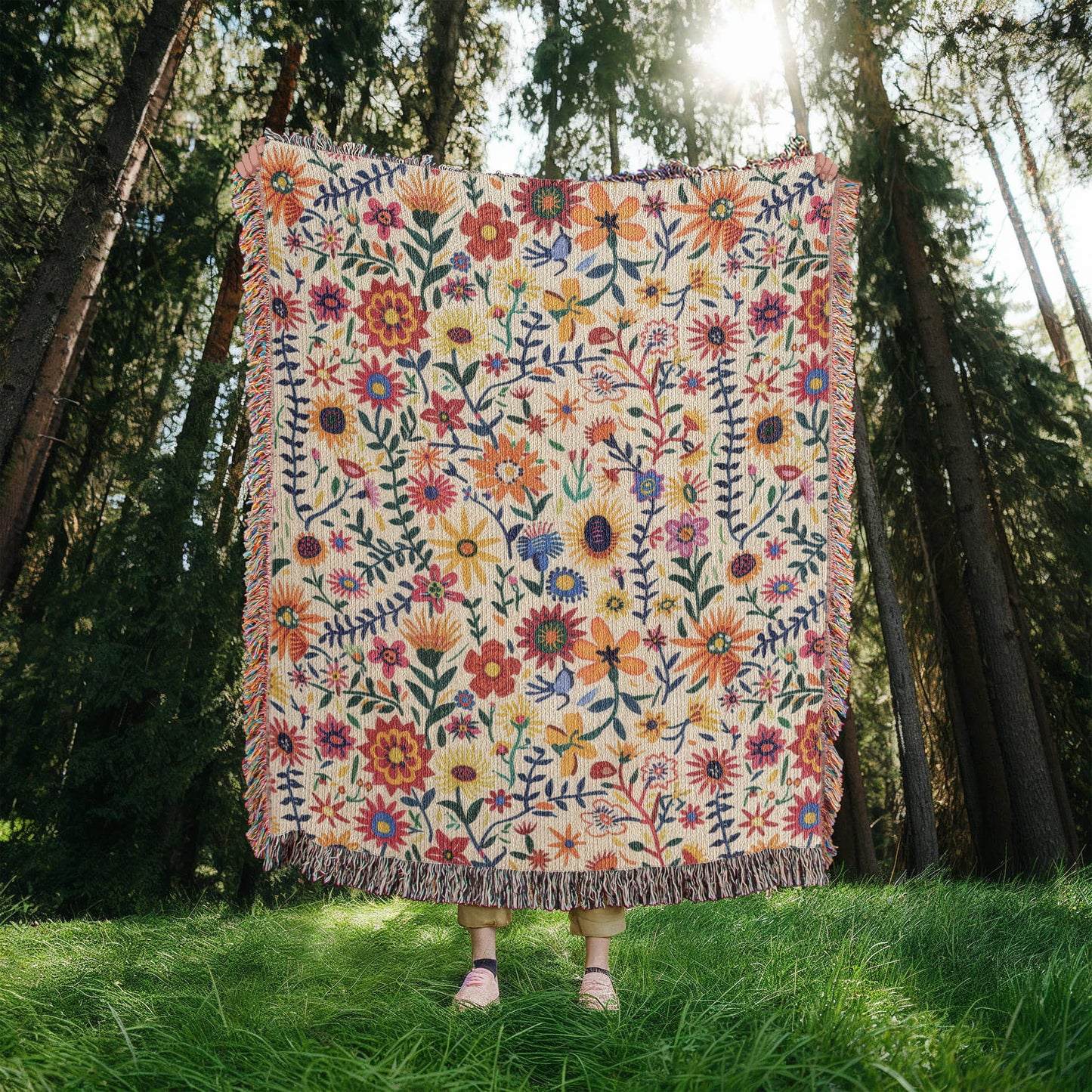 Mexican Floral Fiesta Pattern 011 - 50" x 60" Heirloom Woven Blanket