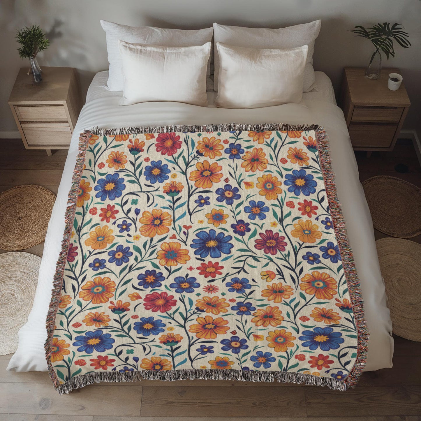 Mexican Floral Fiesta Pattern 001 - 50" x 60" Heirloom Woven Blanket