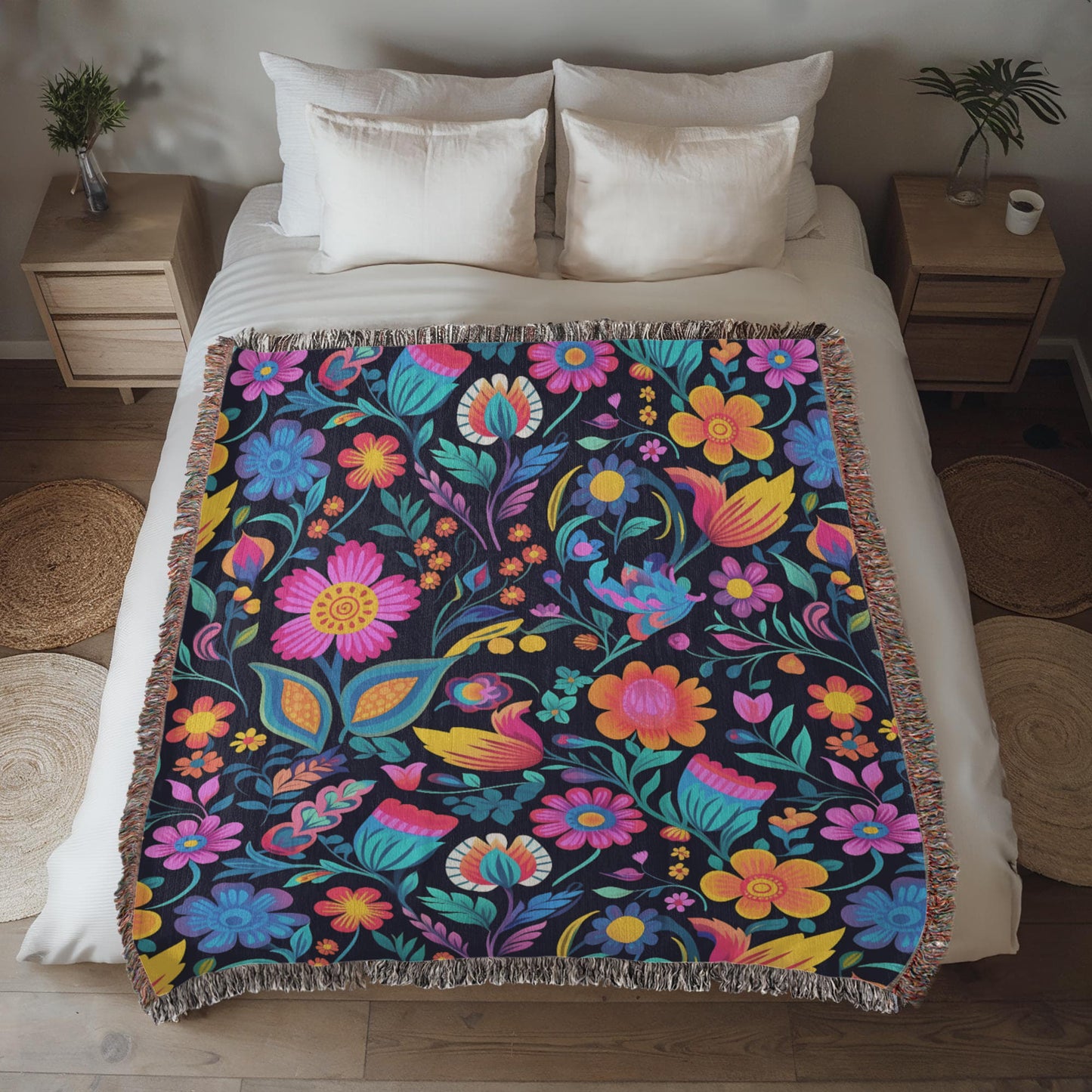 Mexican Floral Fiesta Pattern 049 - 50" x 60" Heirloom Woven Blanket