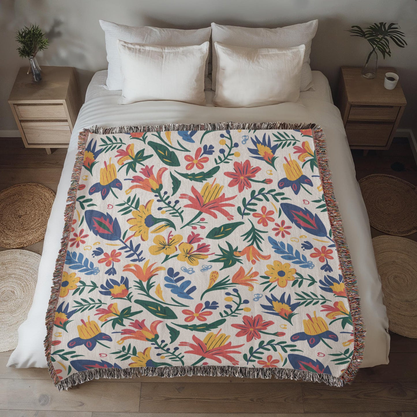 Mexican Floral Fiesta Pattern 021 - 50" x 60" Heirloom Woven Blanket
