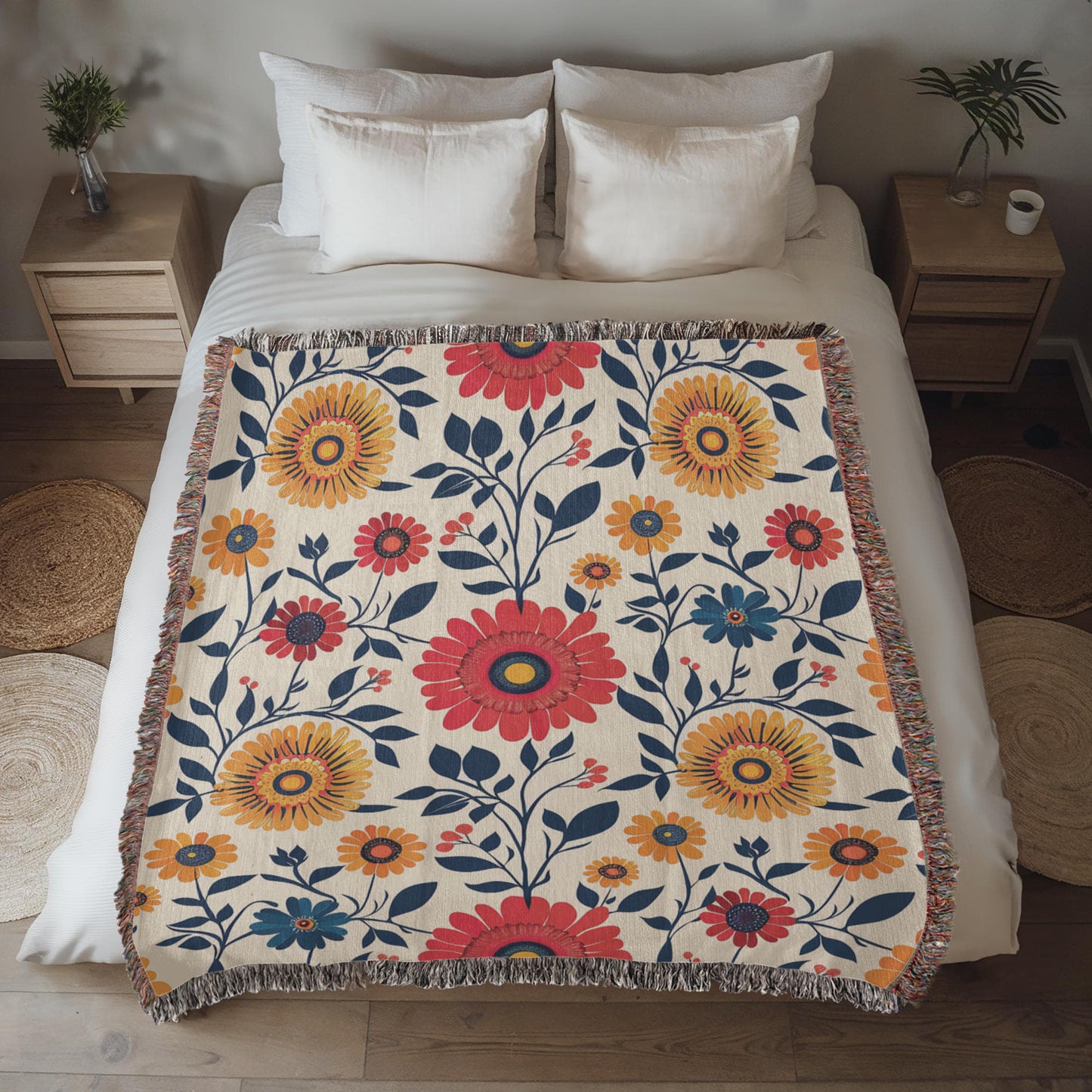 Mexican Floral Fiesta Pattern 040 - 50" x 60" Heirloom Woven Blanket