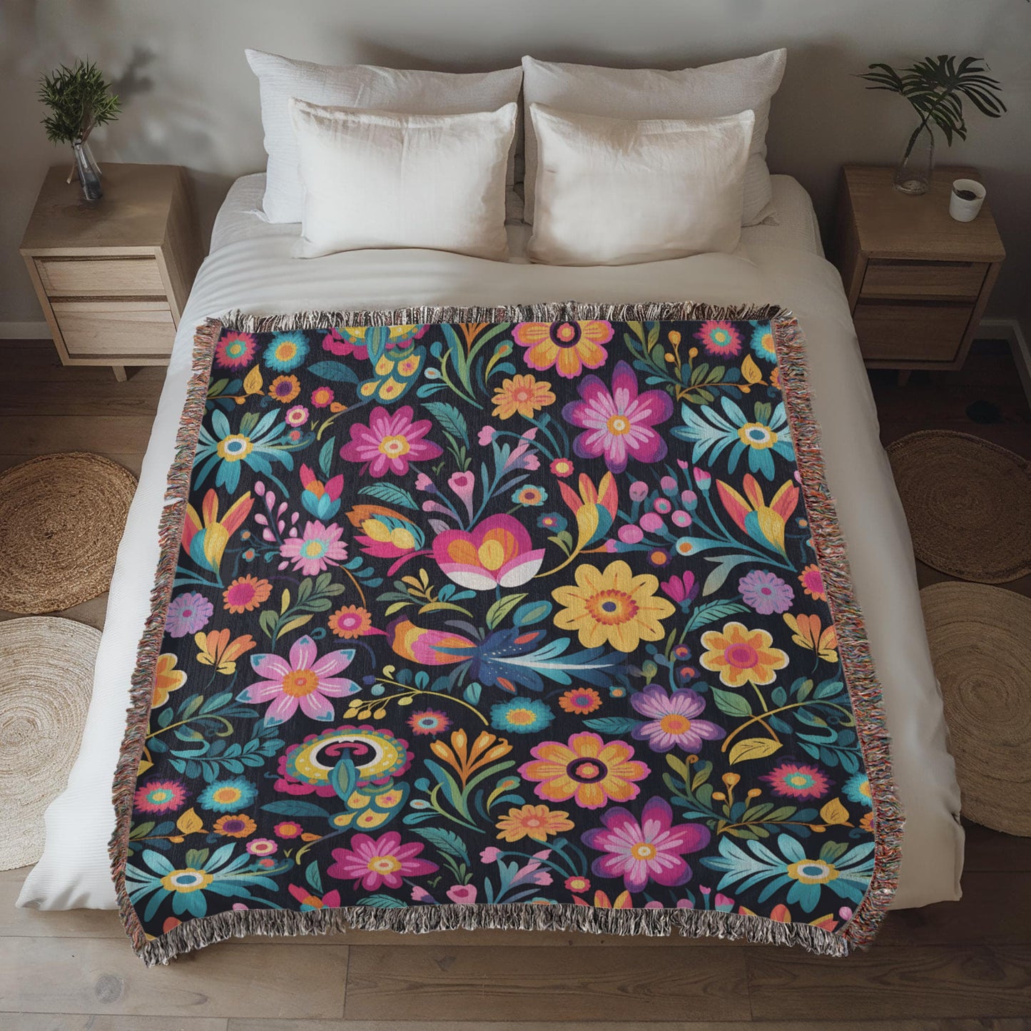 Mexican Floral Fiesta Pattern 055 - 50" x 60" Heirloom Woven Blanket