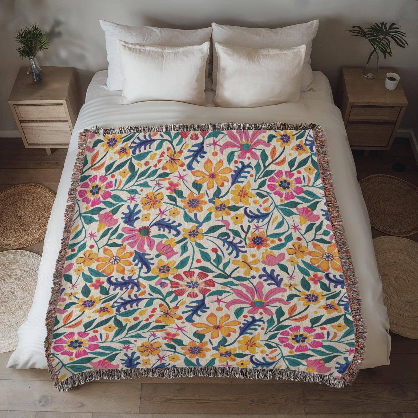 Mexican Floral Fiesta Pattern 003 - 50" x 60" Heirloom Woven Blanket