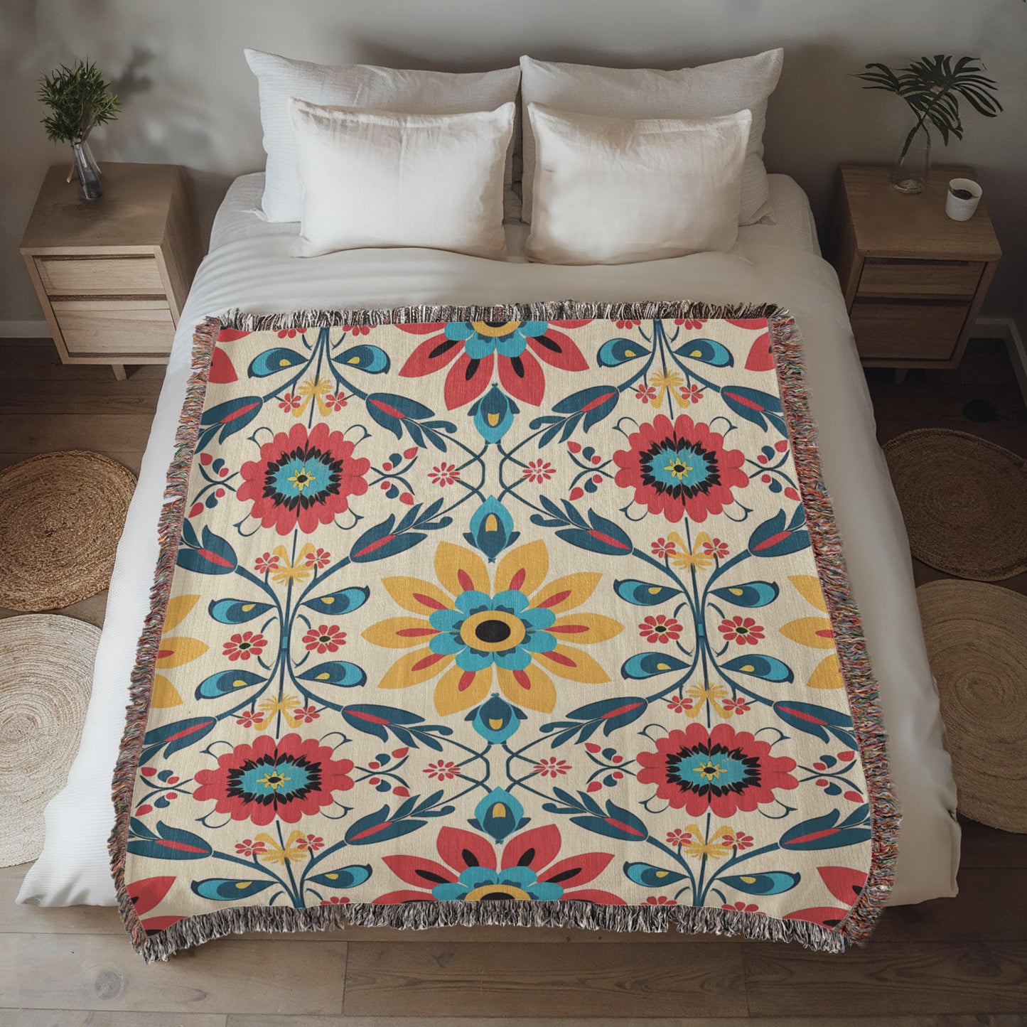 Mexican Floral Fiesta Pattern 041 - 50" x 60" Heirloom Woven Blanket
