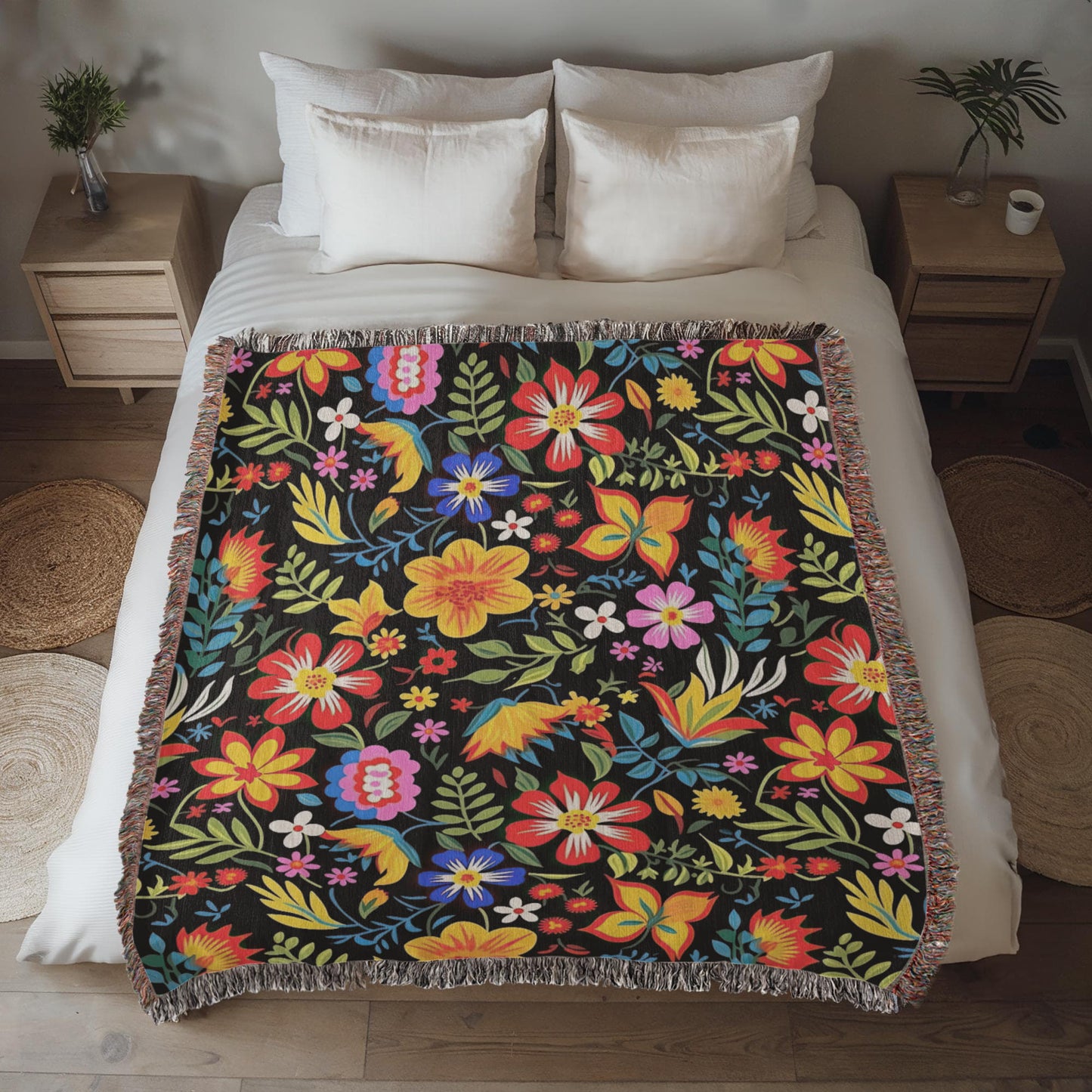 Mexican Floral Fiesta Pattern 037 - 50" x 60" Heirloom Woven Blanket